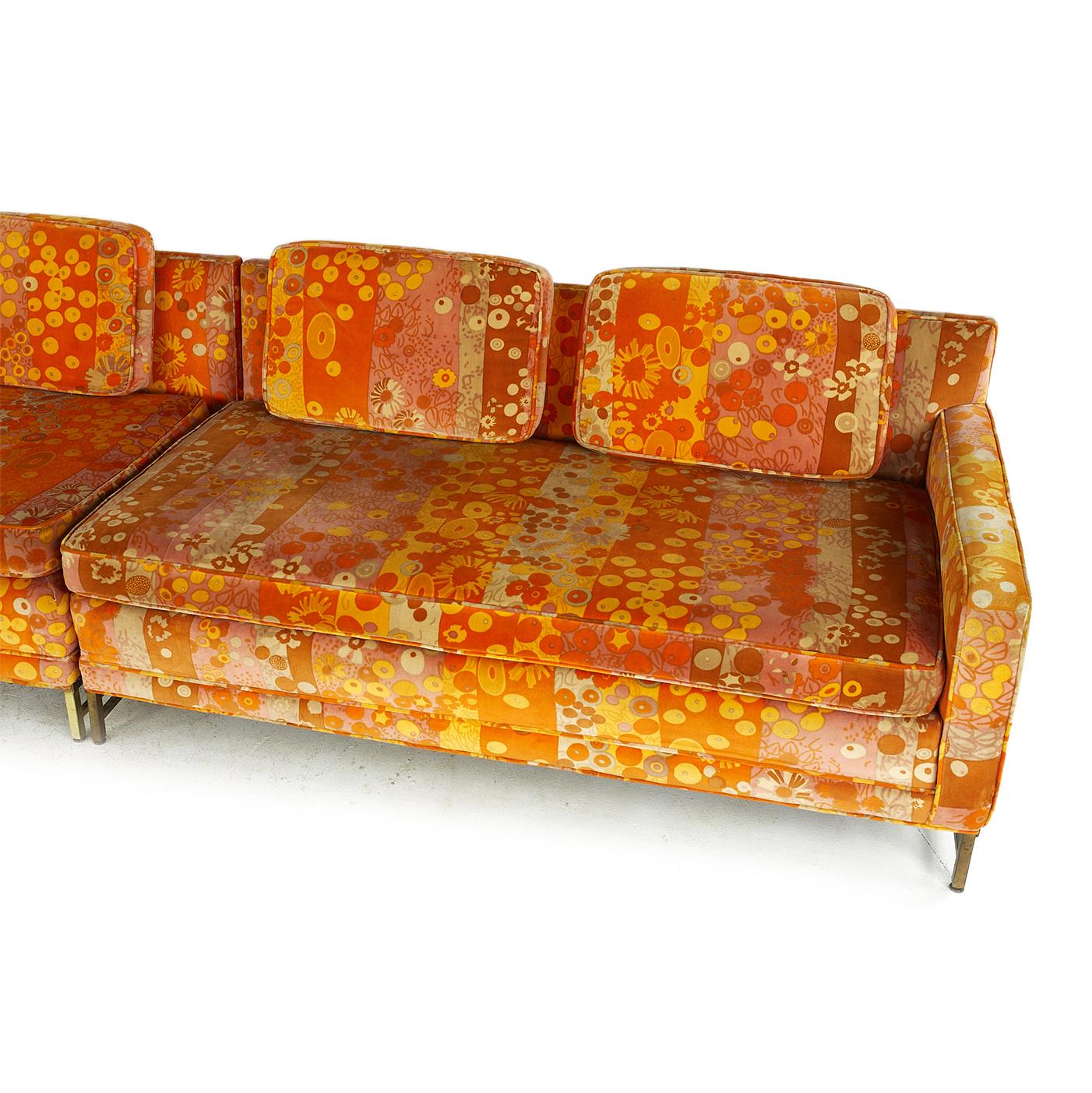 Late 20th Century Paul McCobb Directional MCM Sectional Sofa Jack Lenor Larsen Primavera Fabric For Sale
