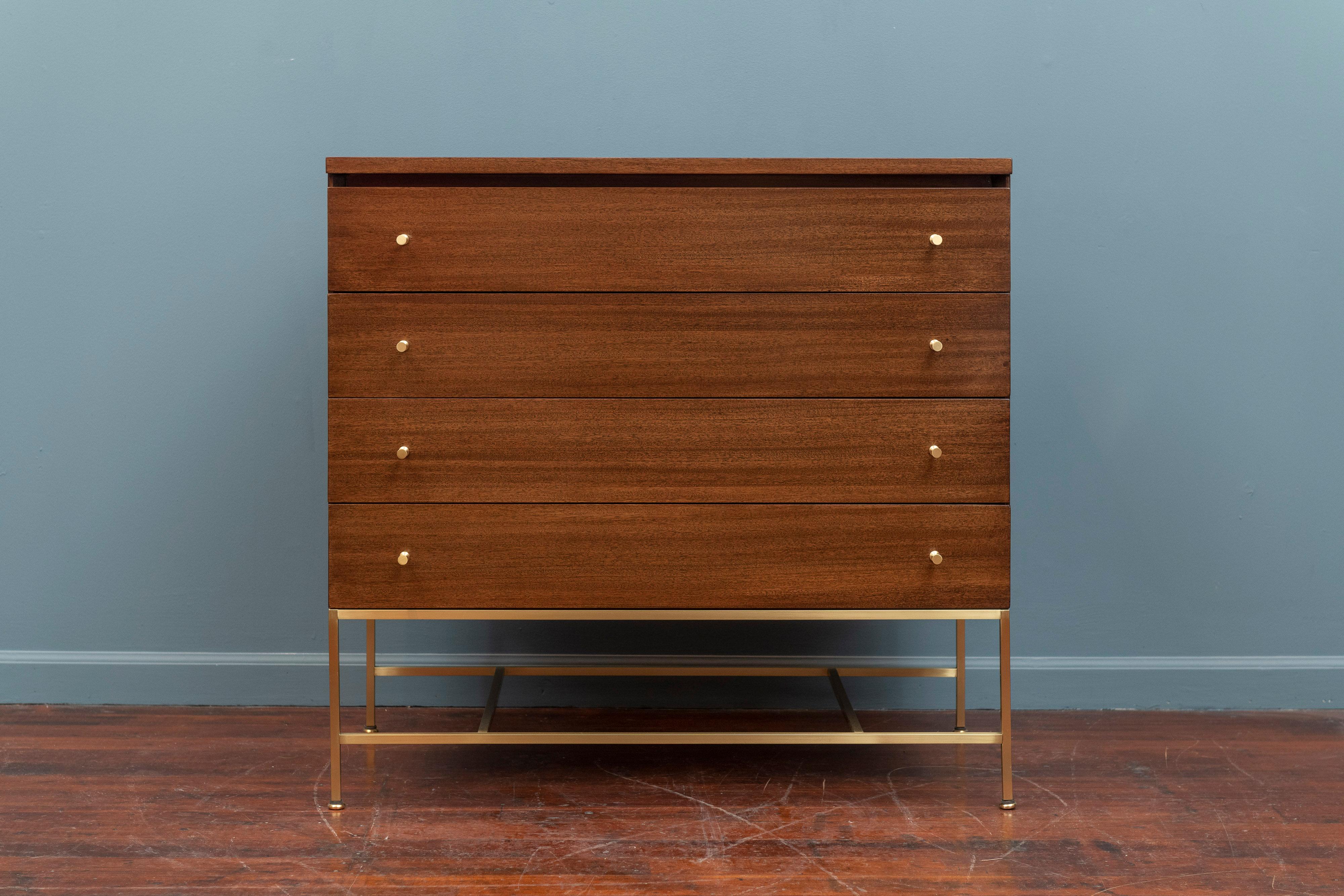 Paul McCobb mahogany and brass dresser for Calvin Group Irwin Collection, 1950s. Perfectly refinished with polished pulls and base.