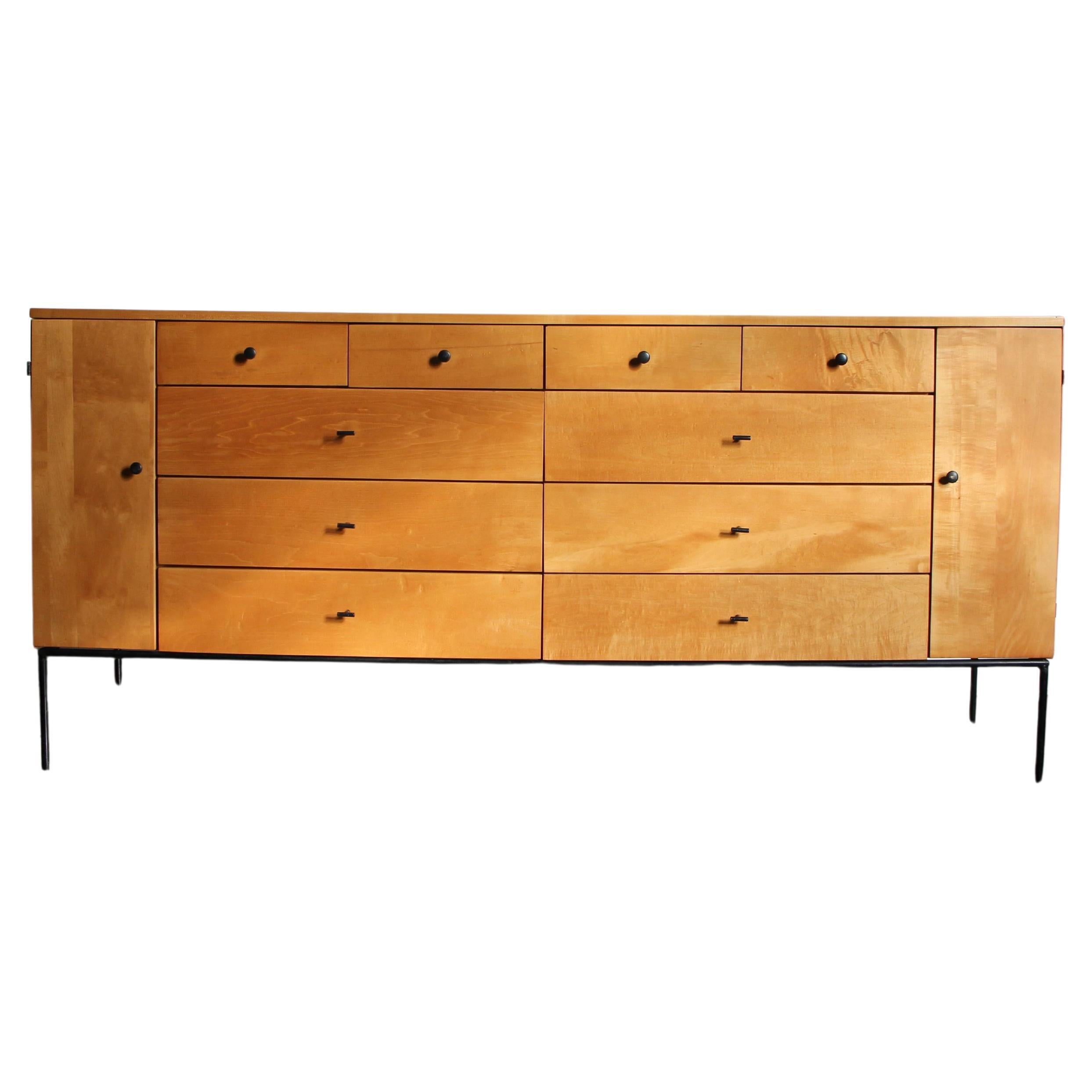 Paul McCobb Early "20-Drawer" Maple Dresser With Iron Base for Winchendon, 1950s