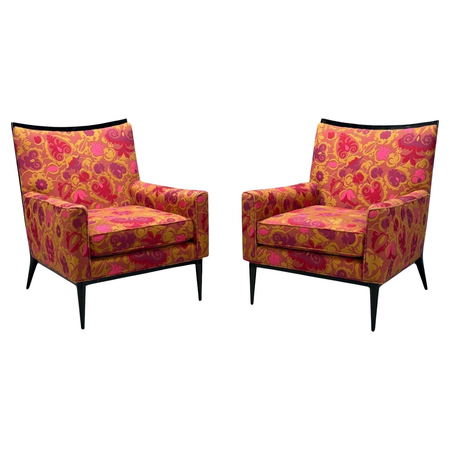 Paul McCobb, Ebonized Wood, Fabric, Lounge Chairs, USA, 1950s im Angebot