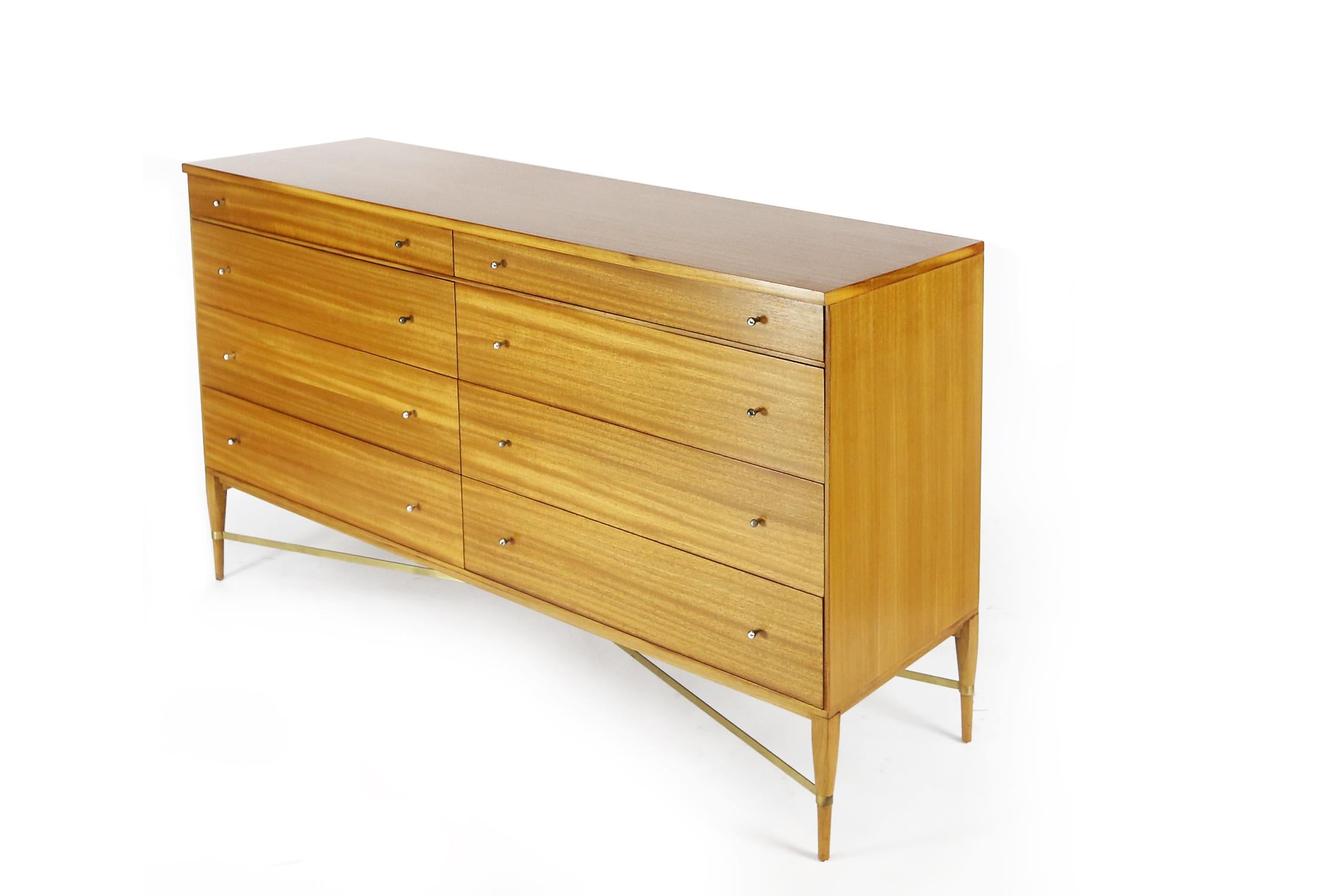 Paul McCobb Eight-Drawer Chest in Mahogany with Brass Cross Stretchers 2