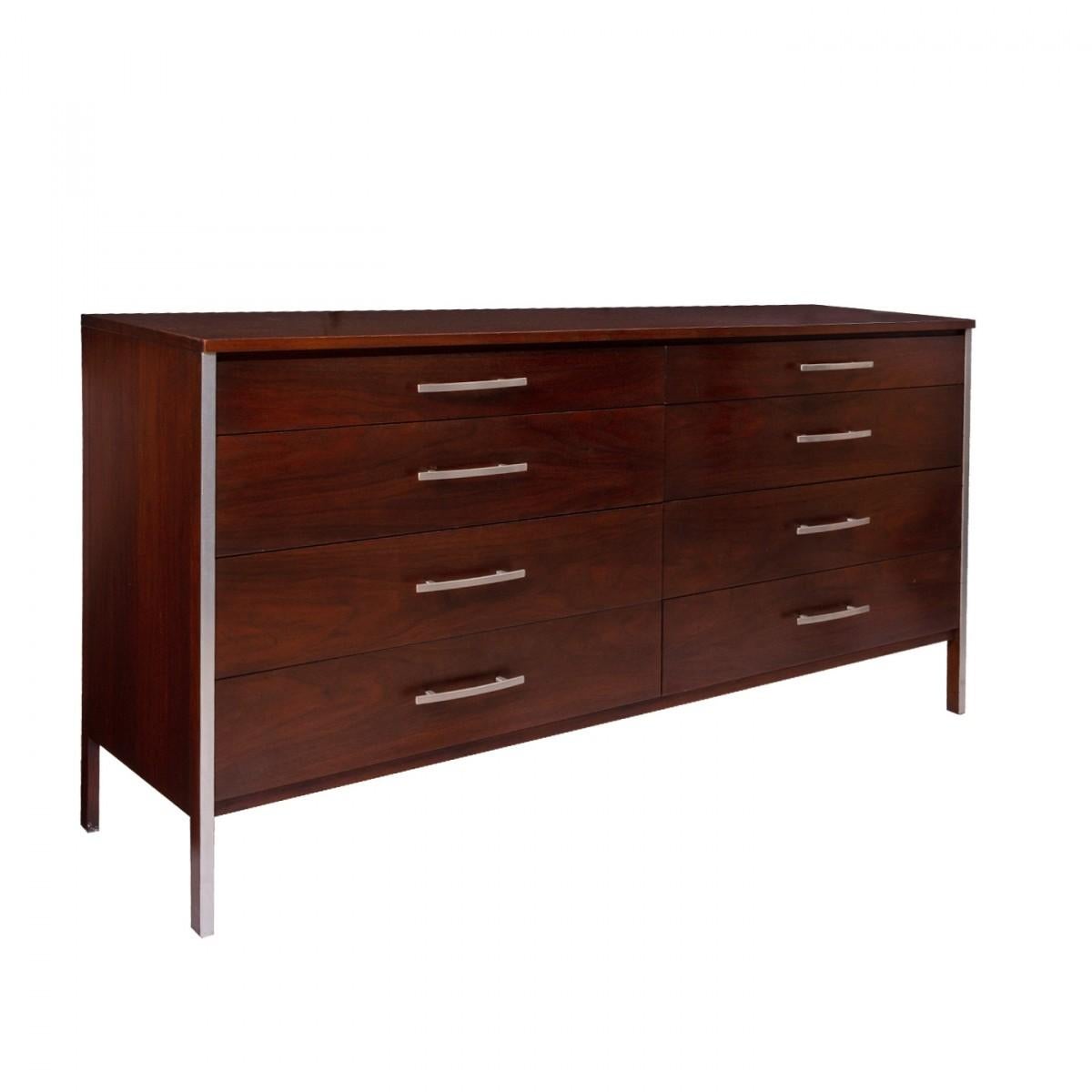 Mid-Century Modern Paul Mccobb Eight Drawer Walnut & Steel Dresser