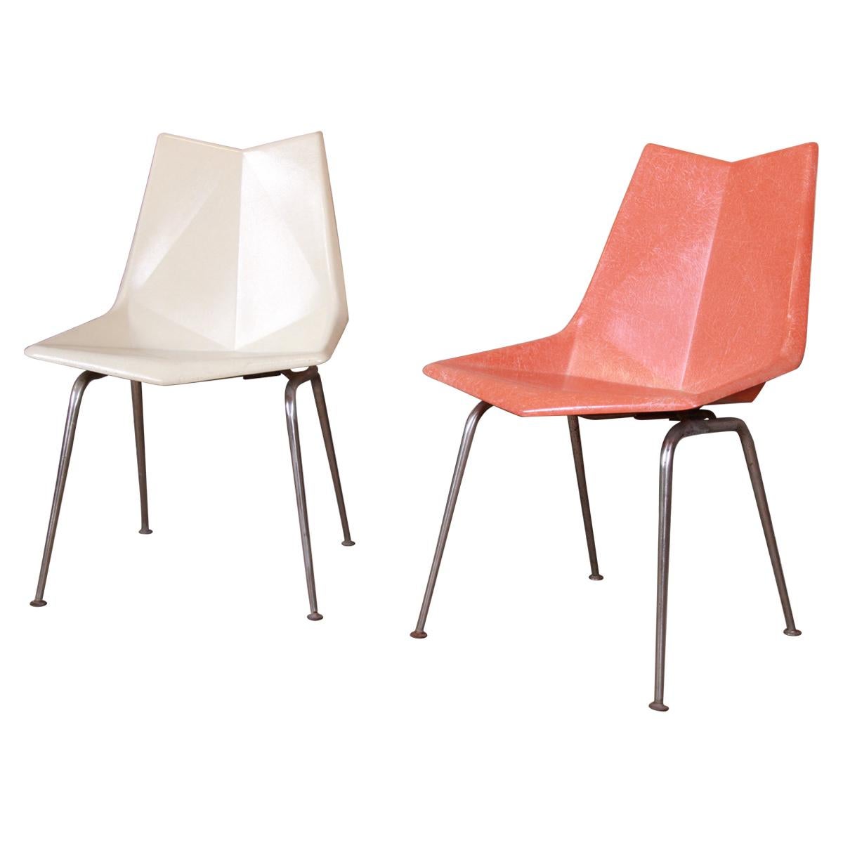 Paul McCobb Fiberglass Origami Chairs, Pair