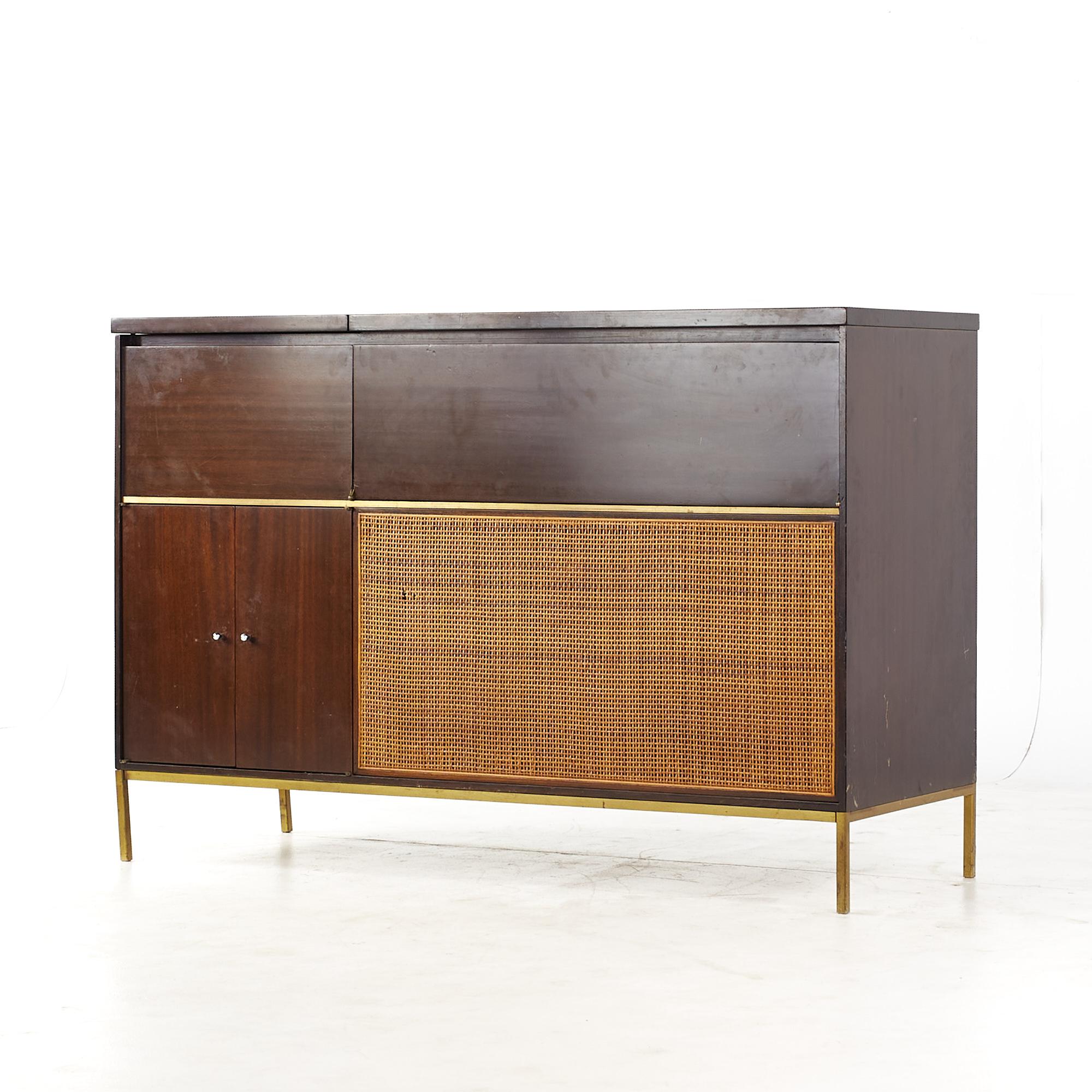 Mid-Century Modern Paul McCobb for Bell and Howell Mid Century Cane and Brass Stereo Console For Sale