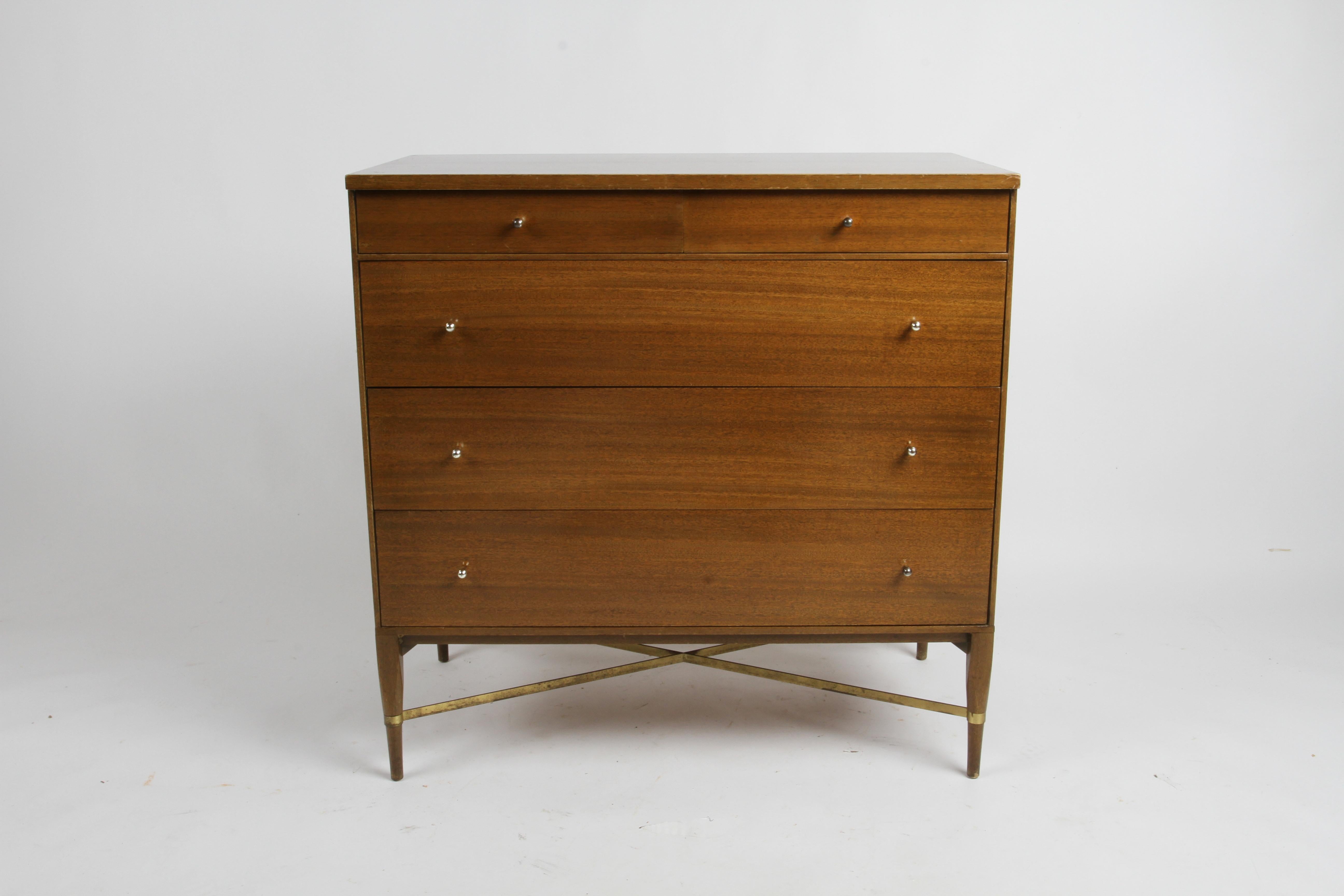 Mid-Century Modern Paul McCobb for Calvin #1003 Chest of Drawers or Dresser with Brass X Stretcher