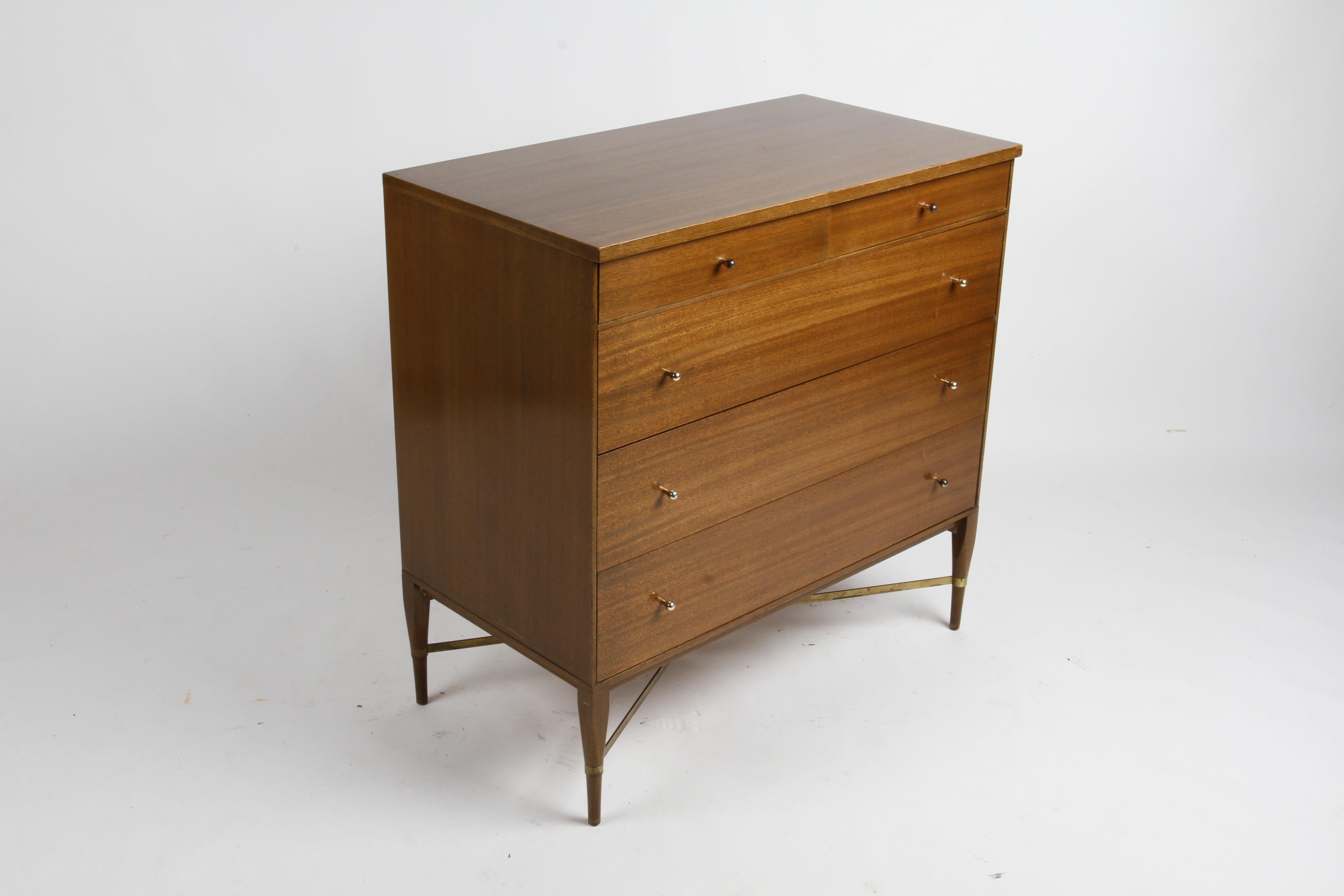 American Paul McCobb for Calvin #1003 Chest of Drawers or Dresser with Brass X Stretcher