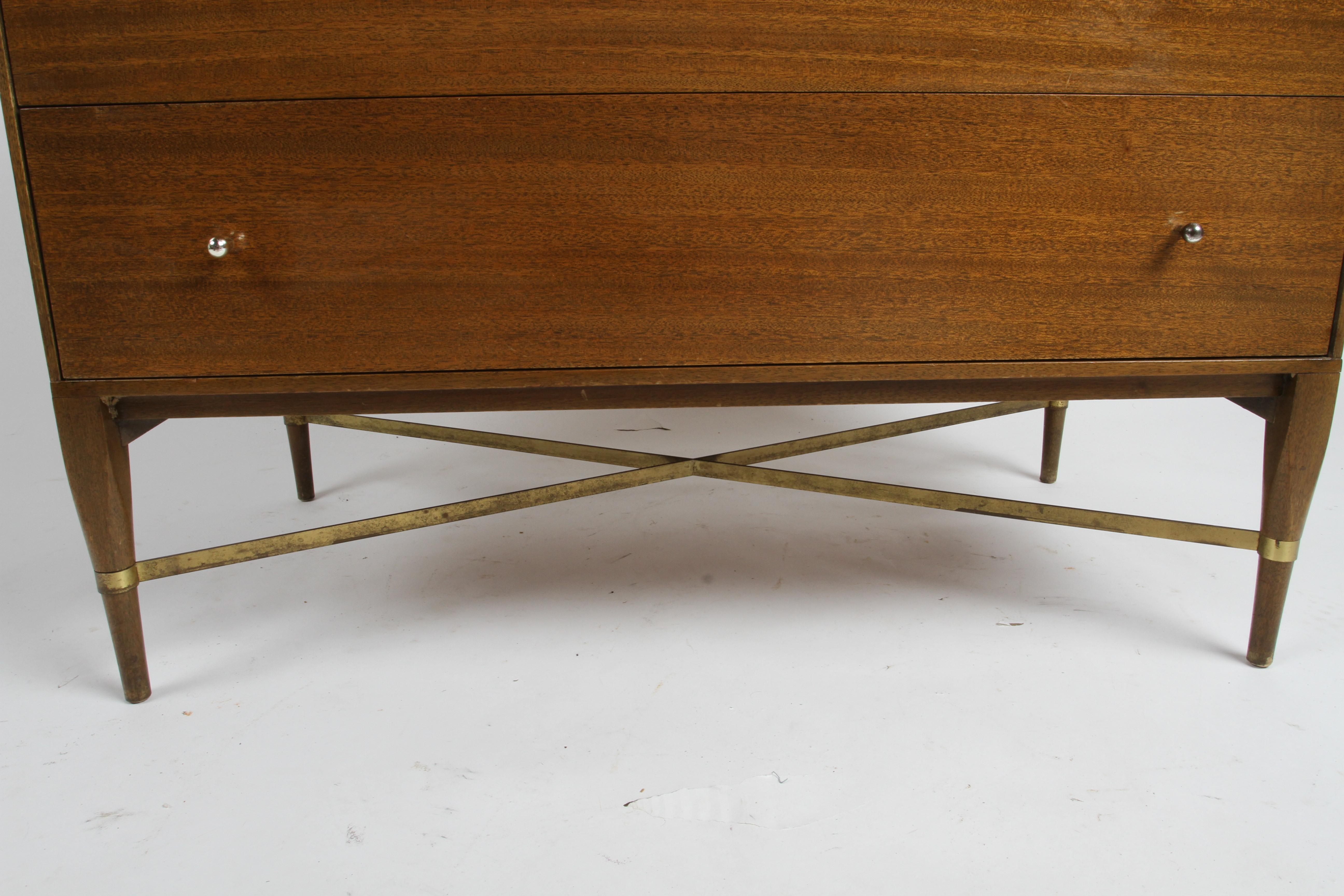 Paul McCobb for Calvin #1003 Chest of Drawers or Dresser with Brass X Stretcher 1