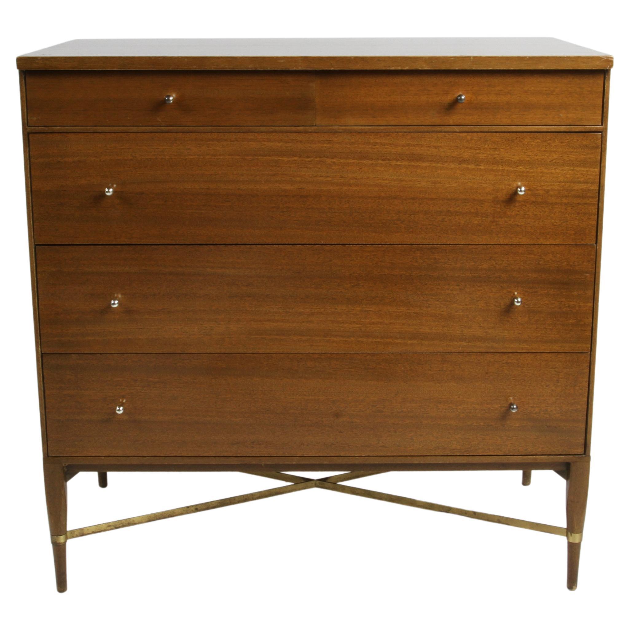 Paul McCobb for Calvin #1003 Chest of Drawers or Dresser with Brass X Stretcher