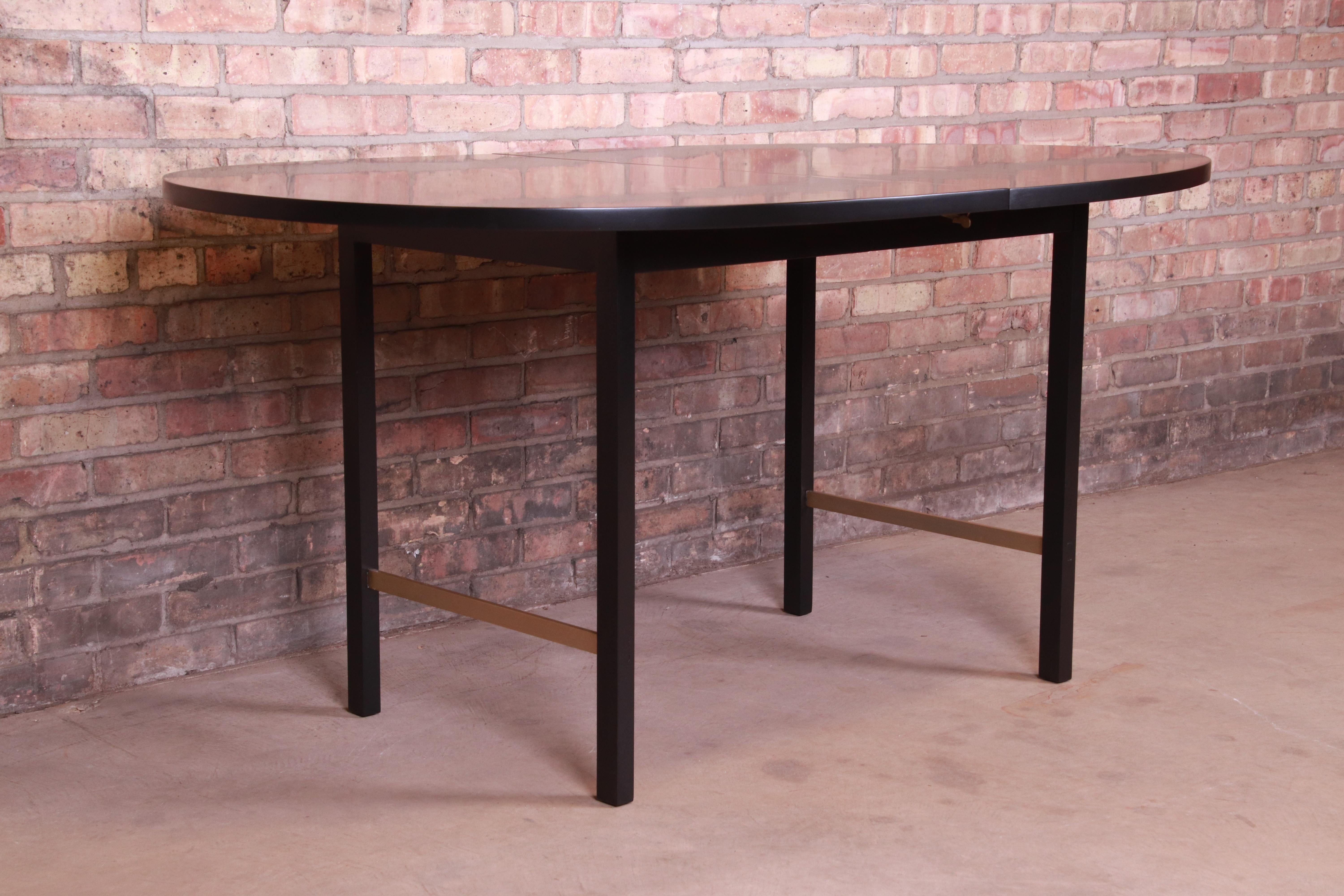 Paul McCobb for Calvin Black Lacquer and Brass Dining Table, Newly Refinished For Sale 3