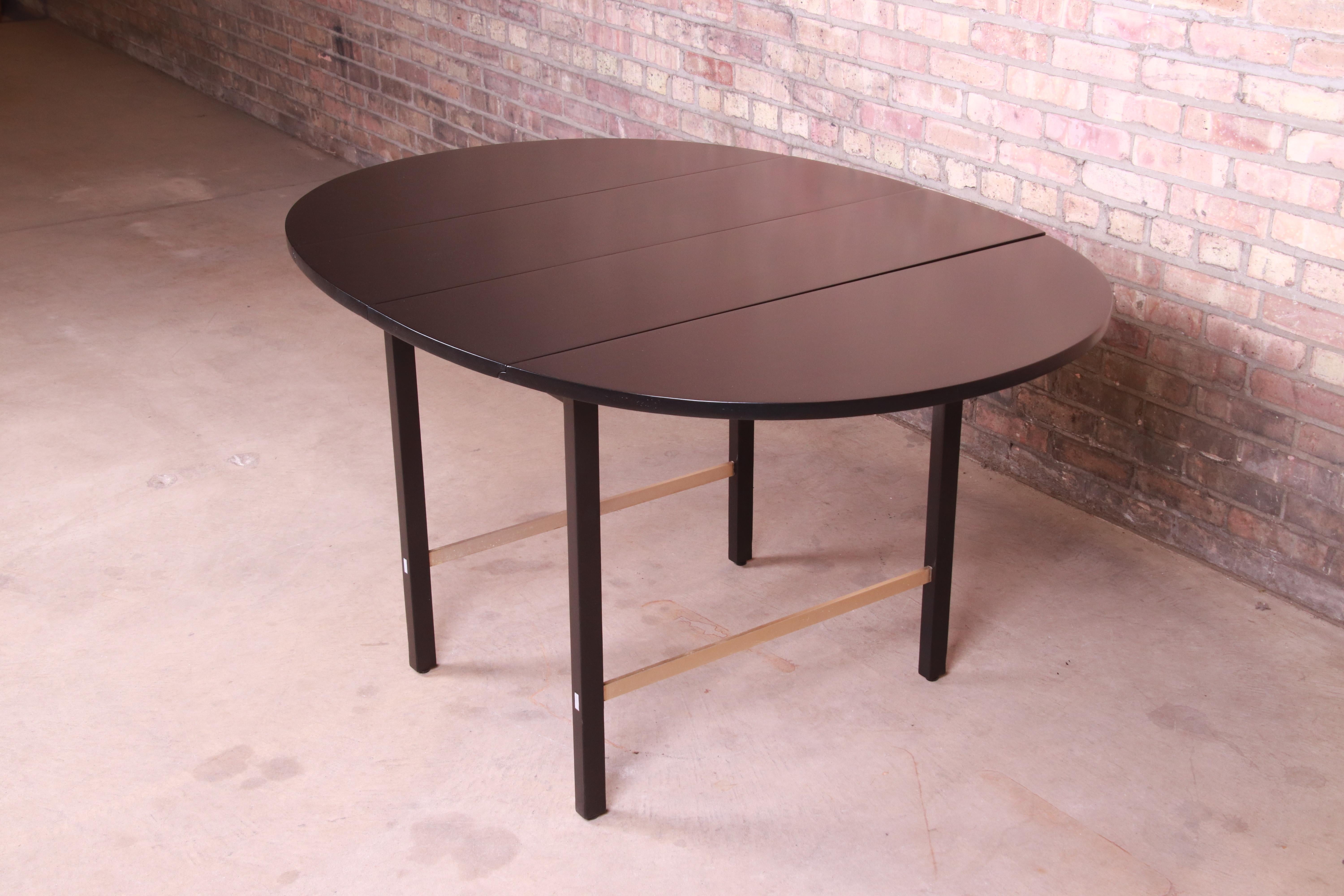 Paul McCobb for Calvin Black Lacquer and Brass Dining Table, Newly Refinished 4
