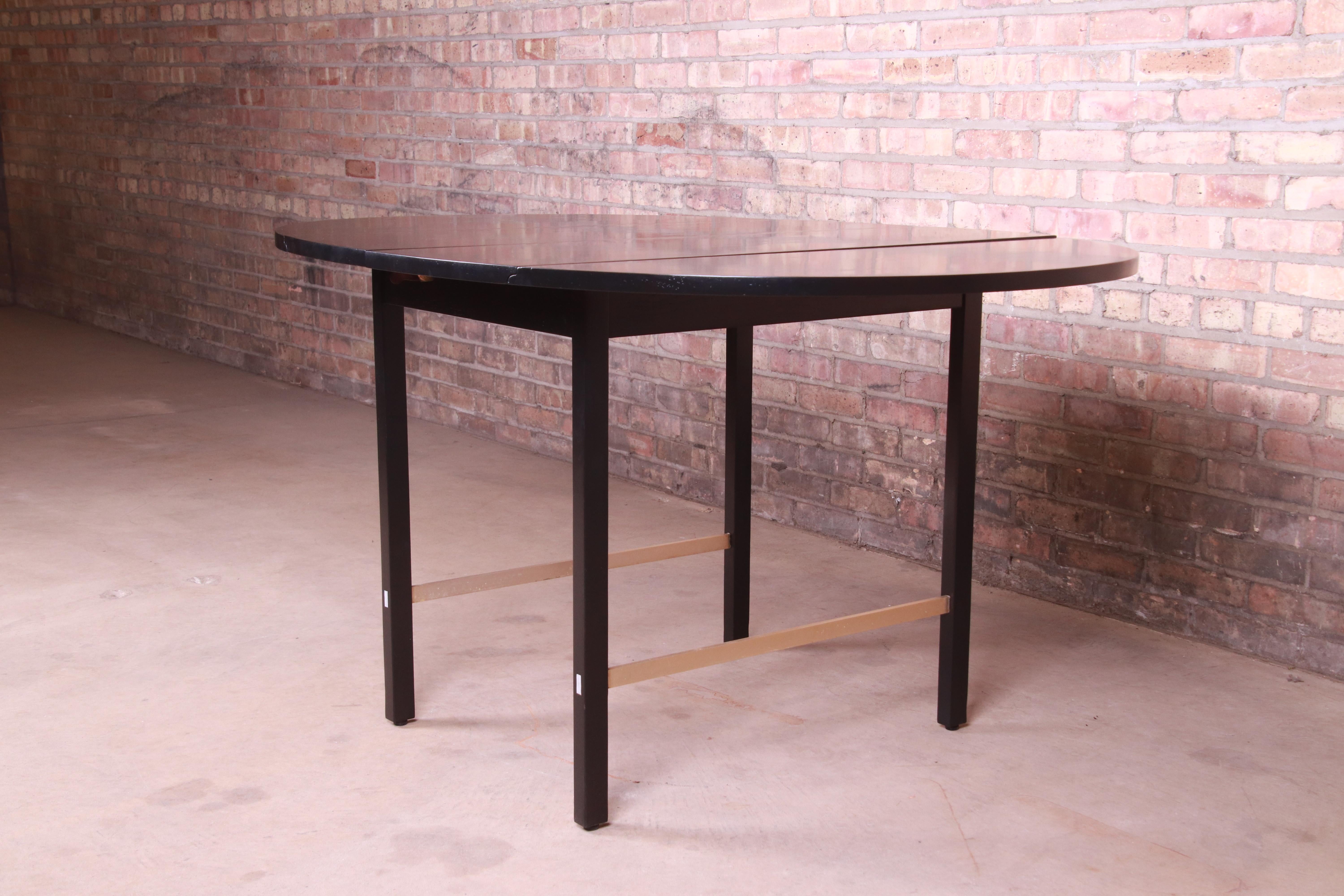 Paul McCobb for Calvin Black Lacquer and Brass Dining Table, Newly Refinished 5