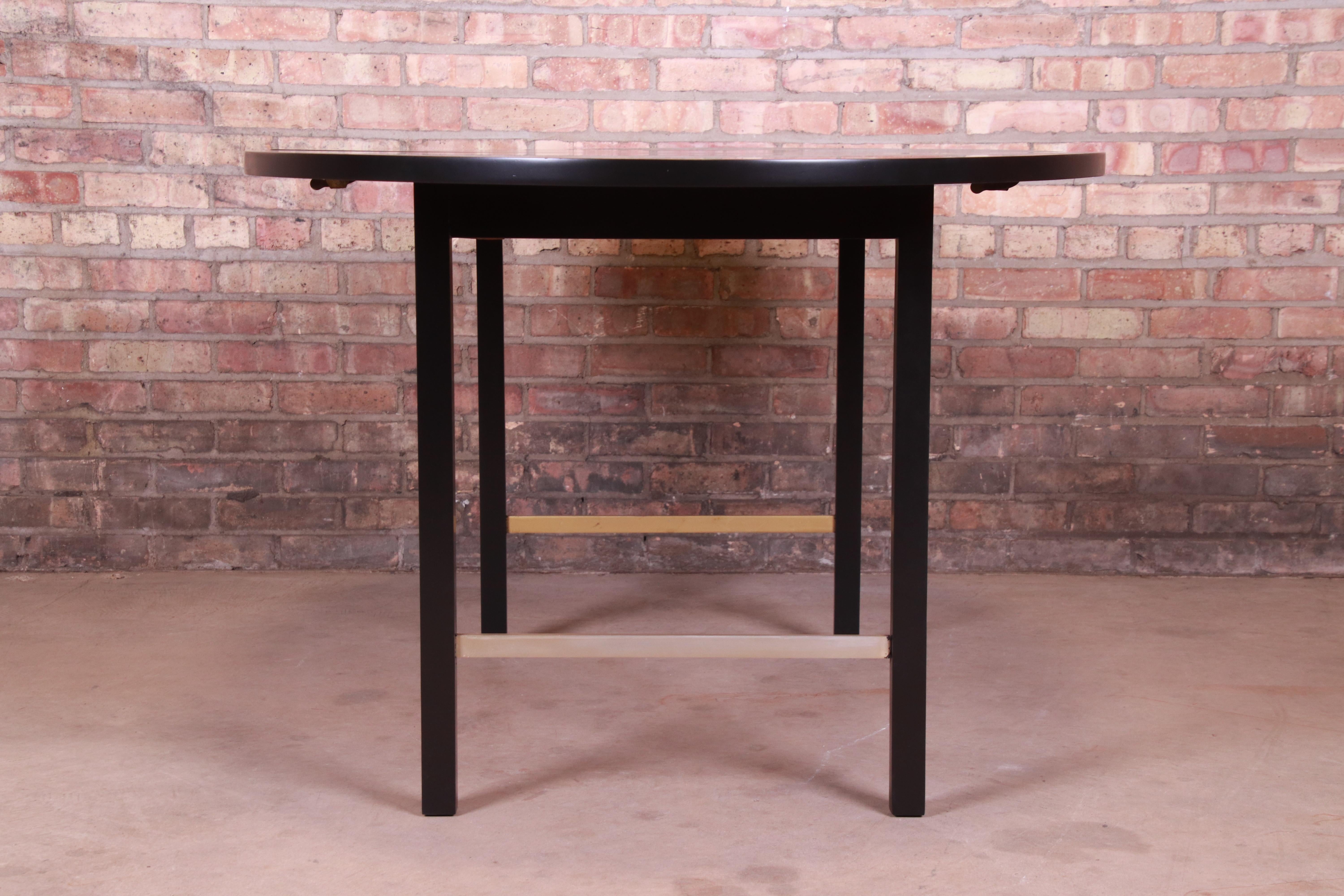 Paul McCobb for Calvin Black Lacquer and Brass Dining Table, Newly Refinished For Sale 5