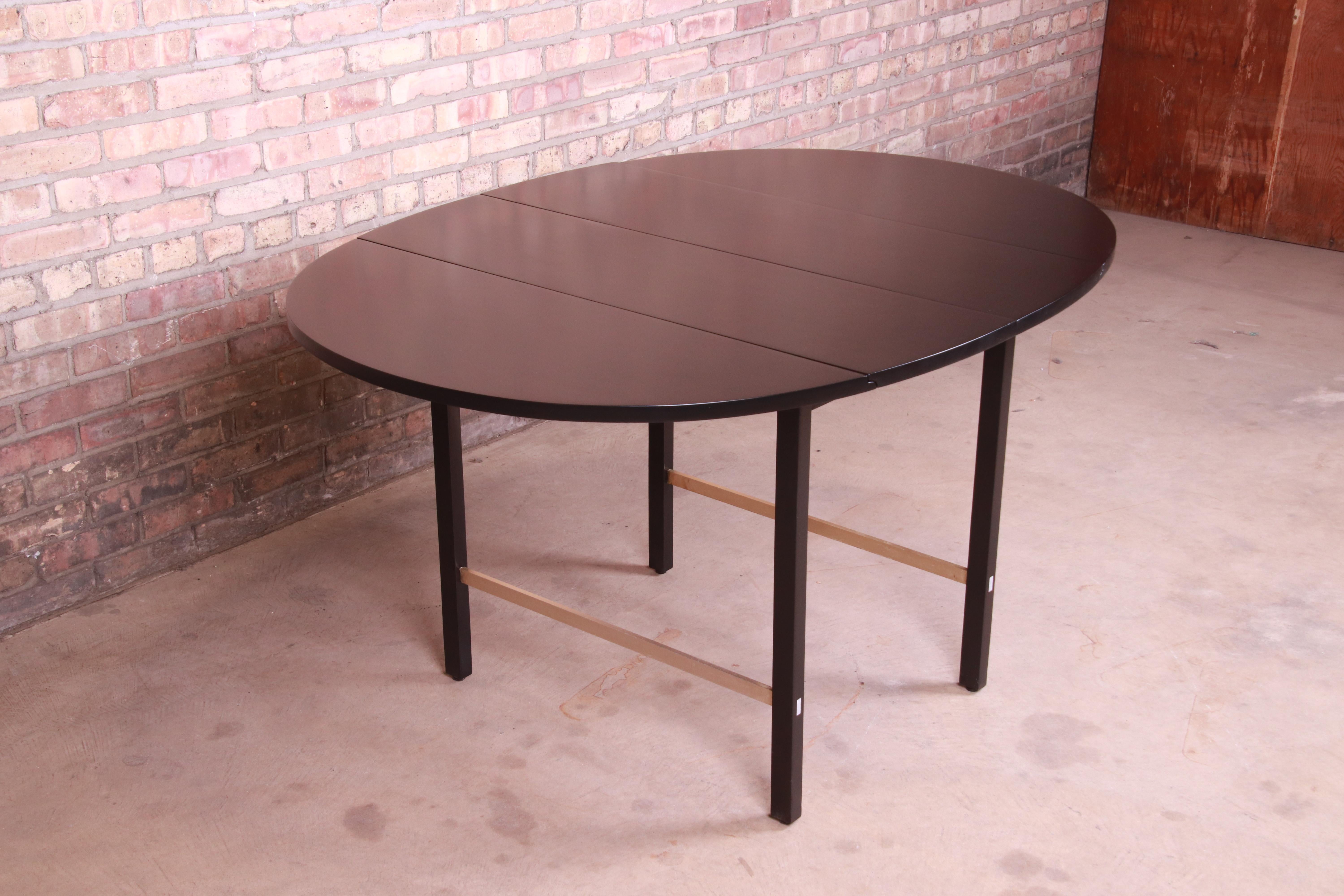 Paul McCobb for Calvin Black Lacquer and Brass Dining Table, Newly Refinished 6