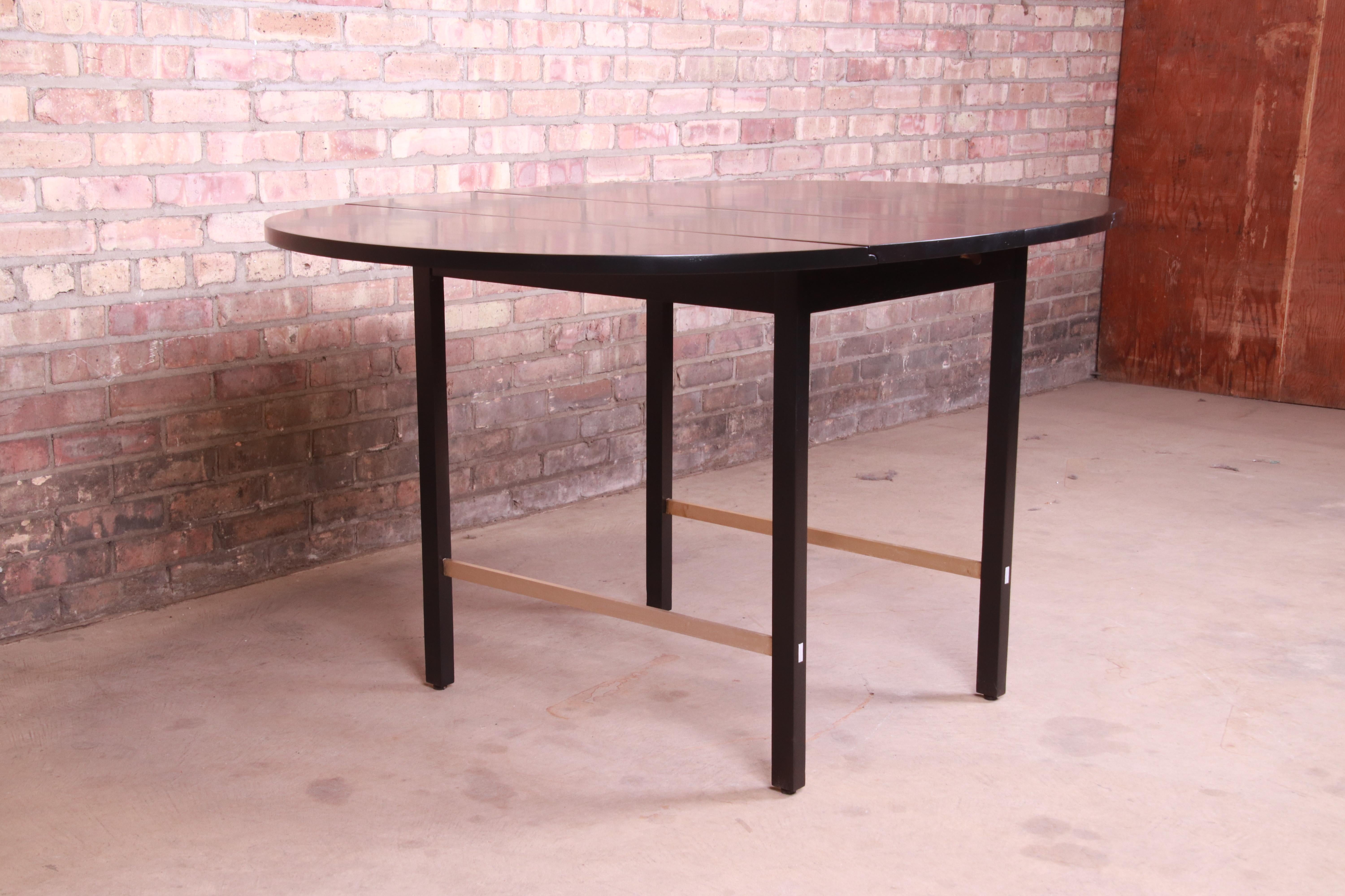 Paul McCobb for Calvin Black Lacquer and Brass Dining Table, Newly Refinished 7
