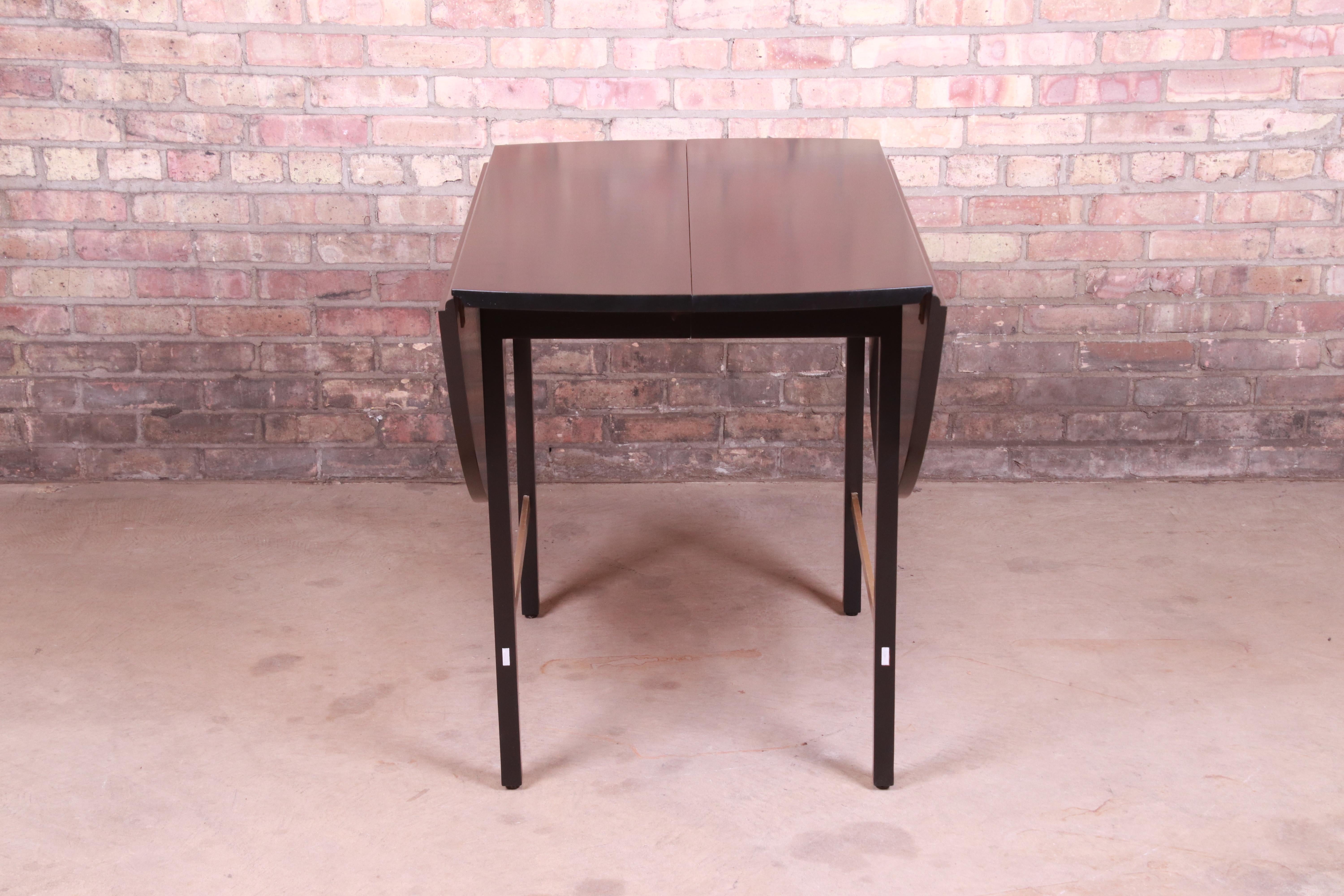 Paul McCobb for Calvin Black Lacquer and Brass Dining Table, Newly Refinished 9