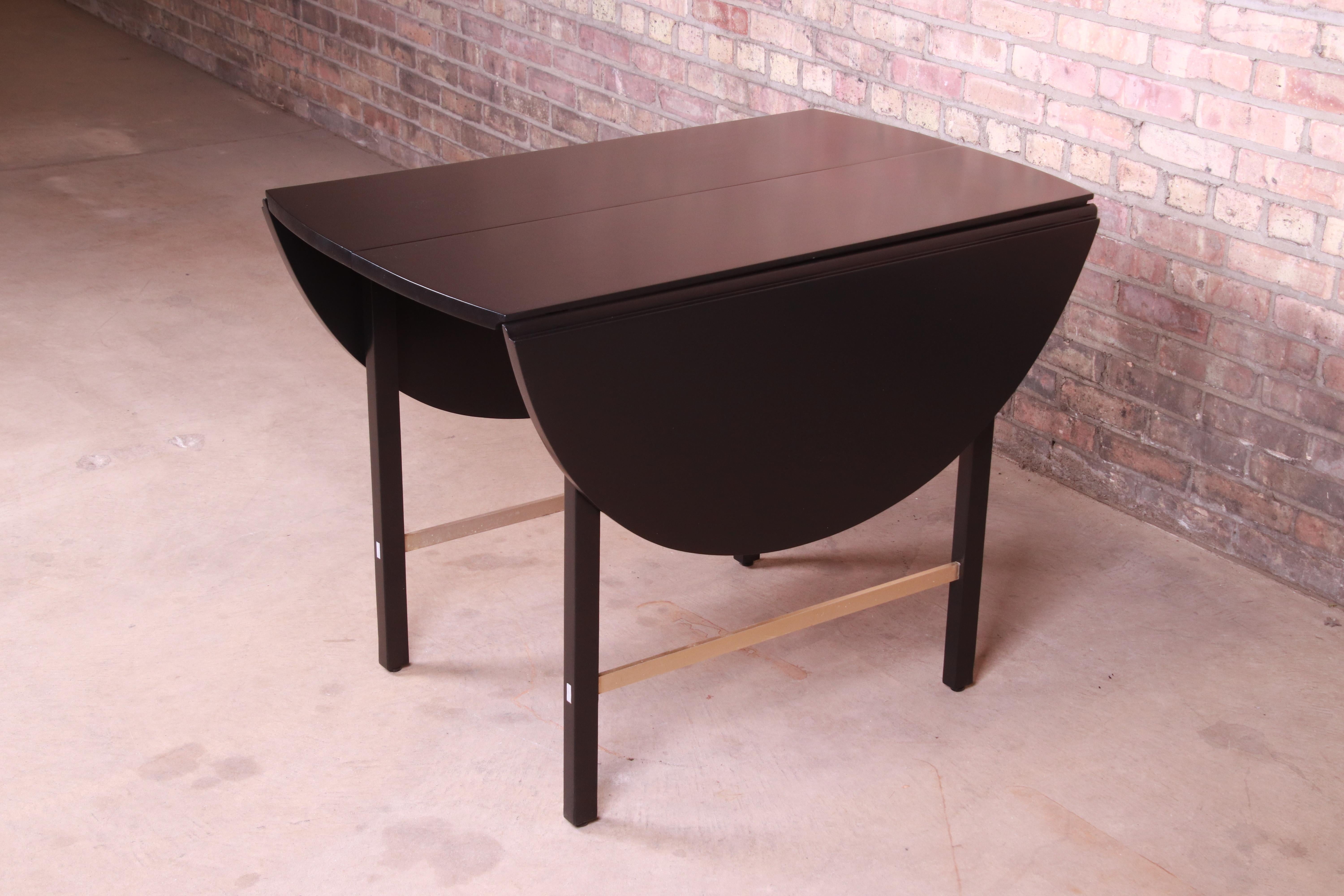 Paul McCobb for Calvin Black Lacquer and Brass Dining Table, Newly Refinished 11