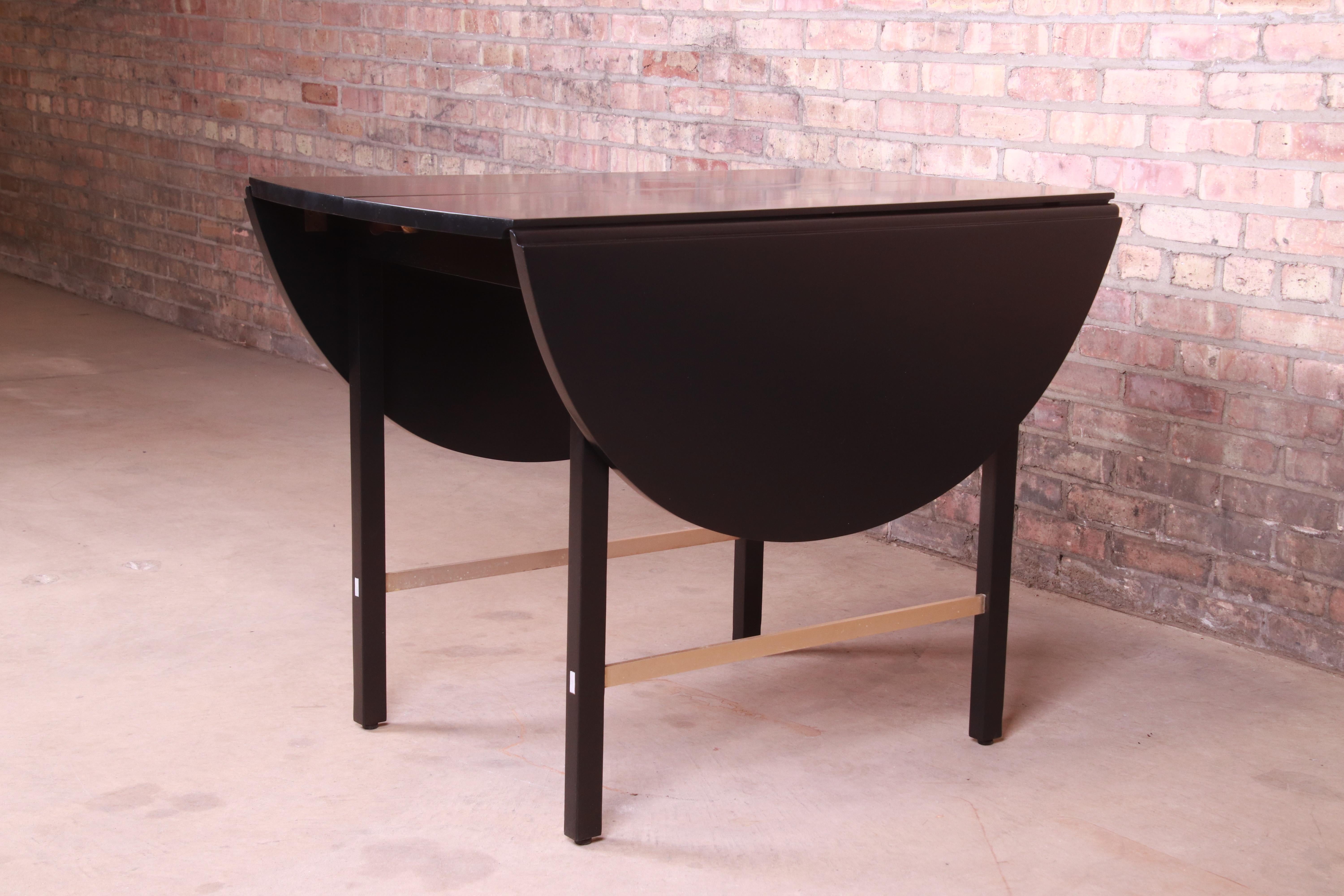 Paul McCobb for Calvin Black Lacquer and Brass Dining Table, Newly Refinished 12