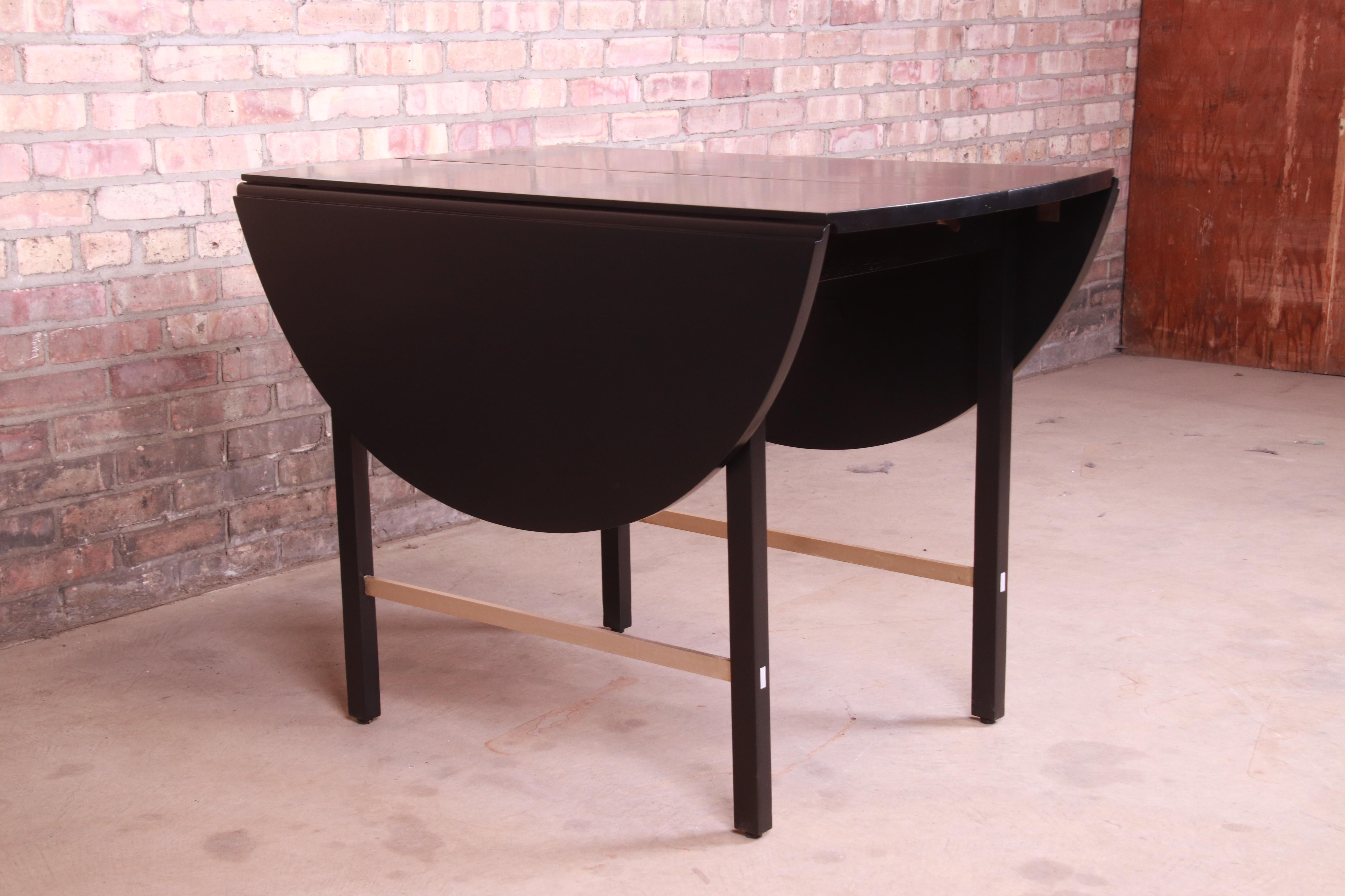 Paul McCobb for Calvin Black Lacquer and Brass Dining Table, Newly Refinished 13