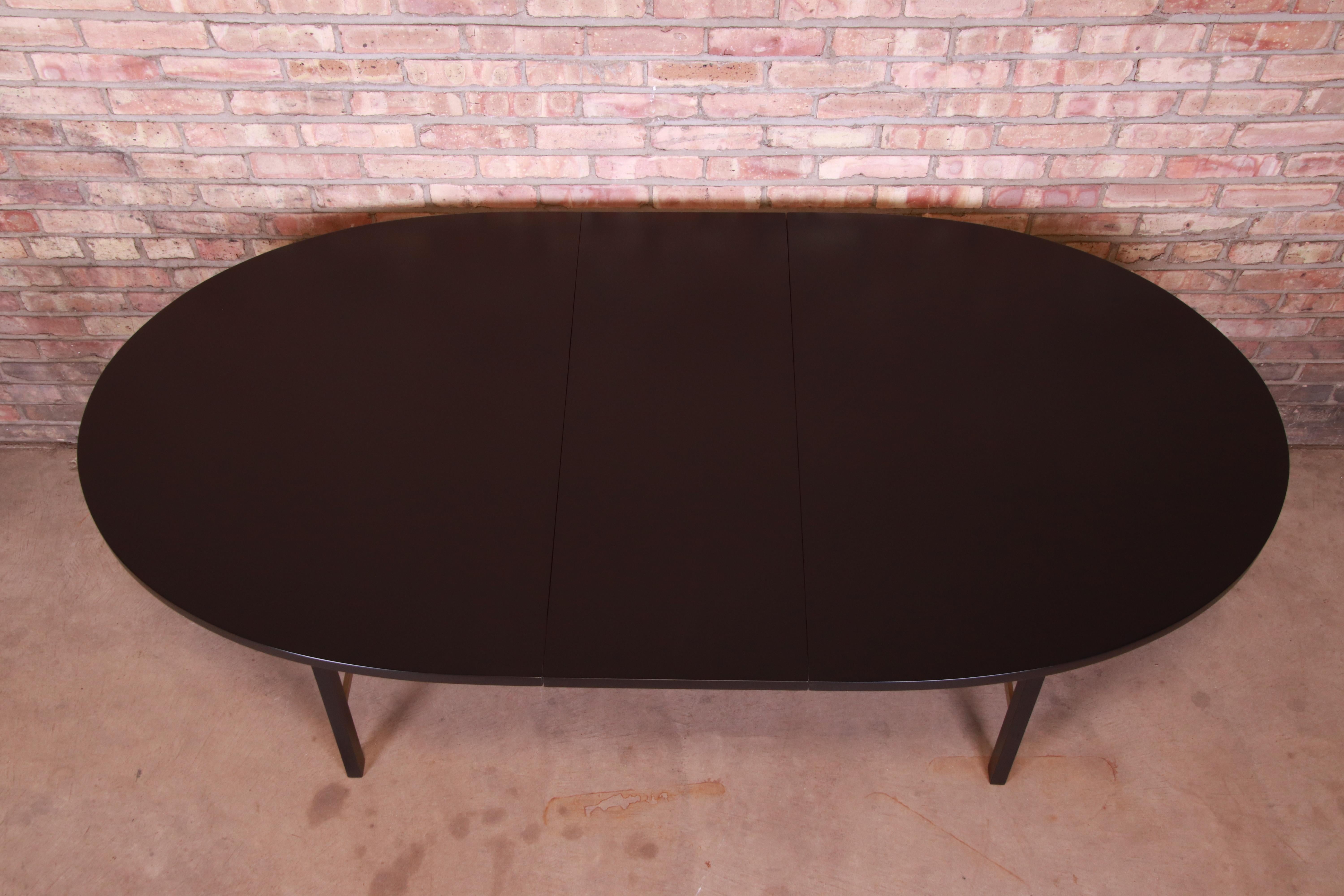 Mid-Century Modern Paul McCobb for Calvin Black Lacquer and Brass Dining Table, Newly Refinished For Sale
