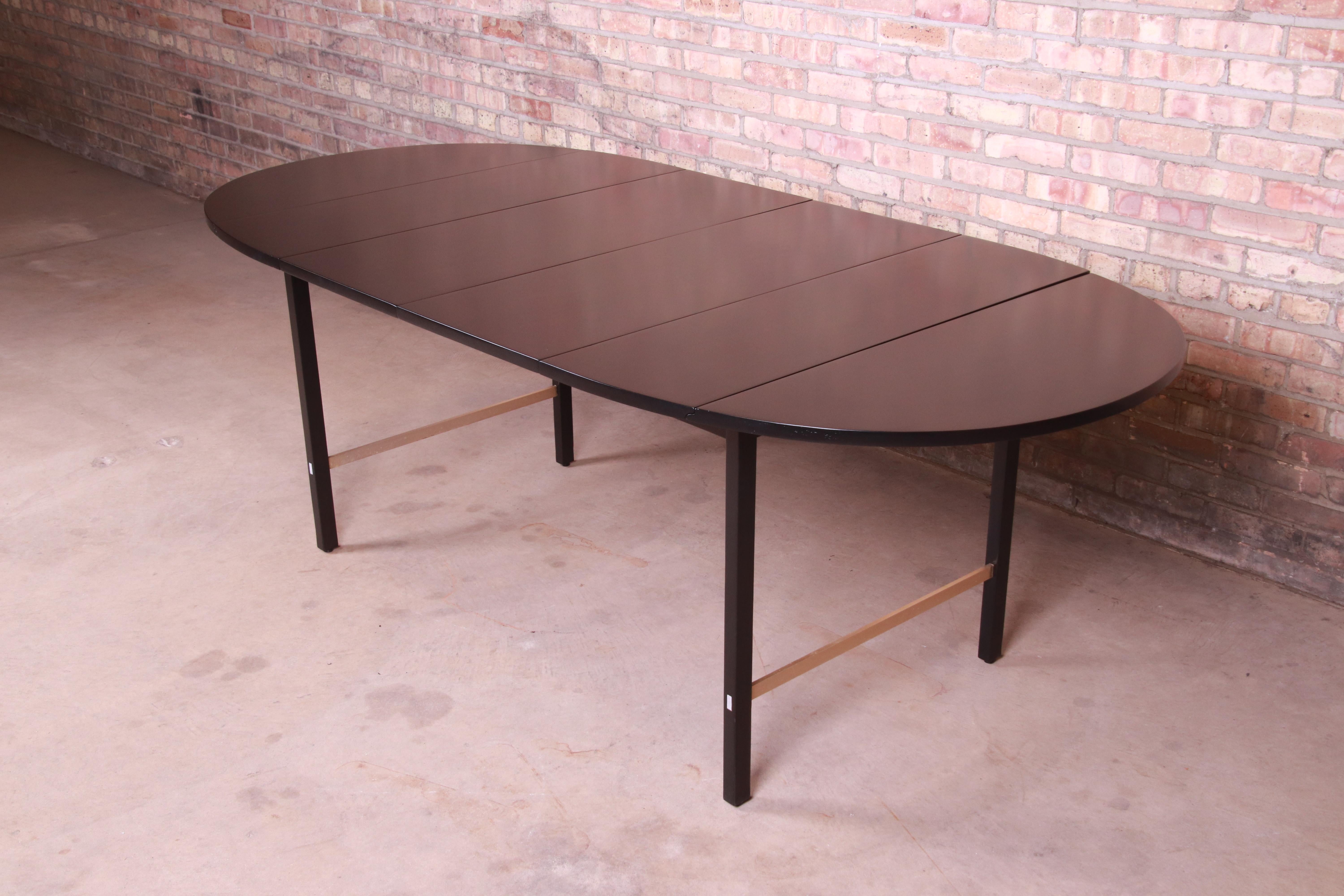 Mid-Century Modern Paul McCobb for Calvin Black Lacquer and Brass Dining Table, Newly Refinished