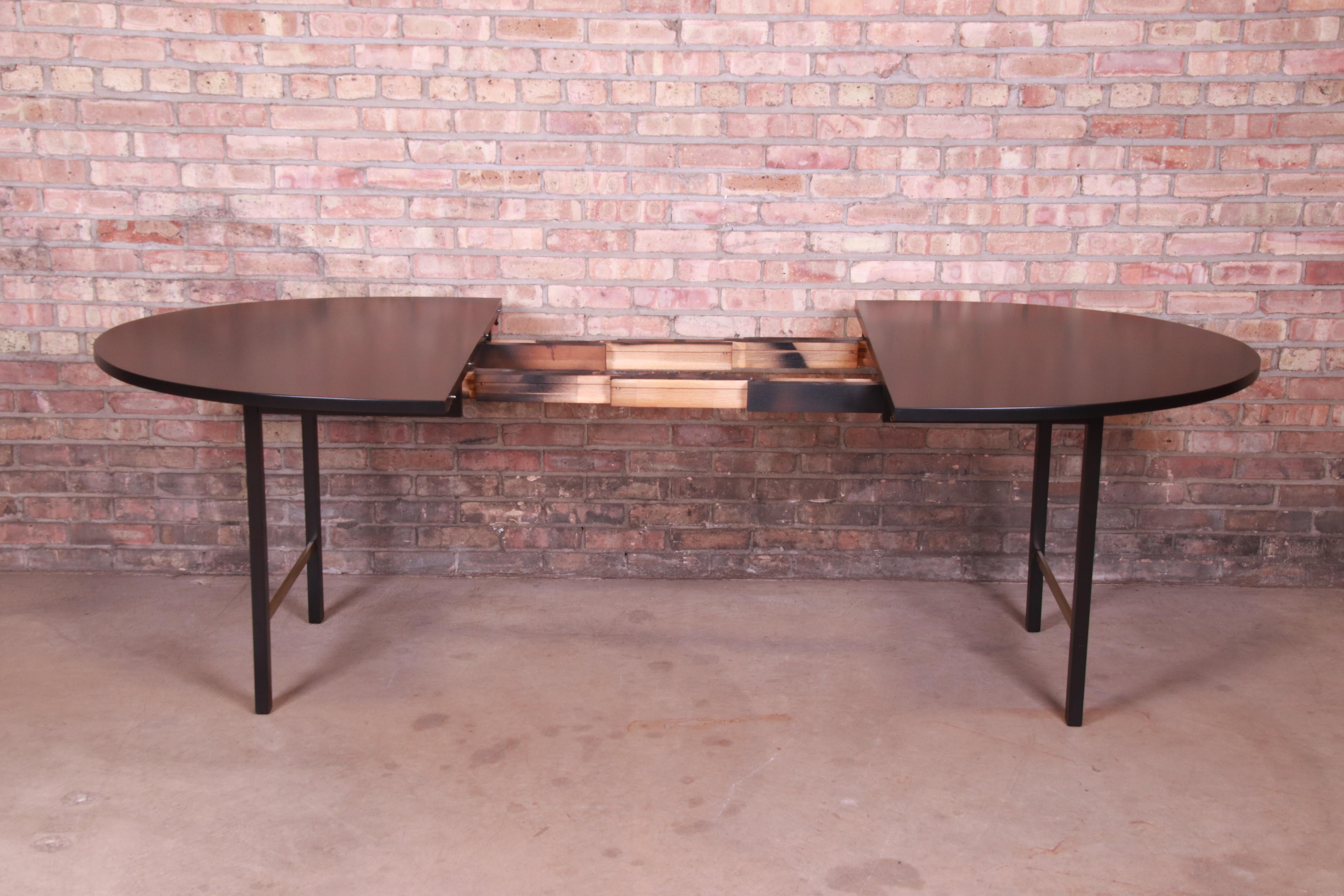 American Paul McCobb for Calvin Black Lacquer and Brass Dining Table, Newly Refinished For Sale