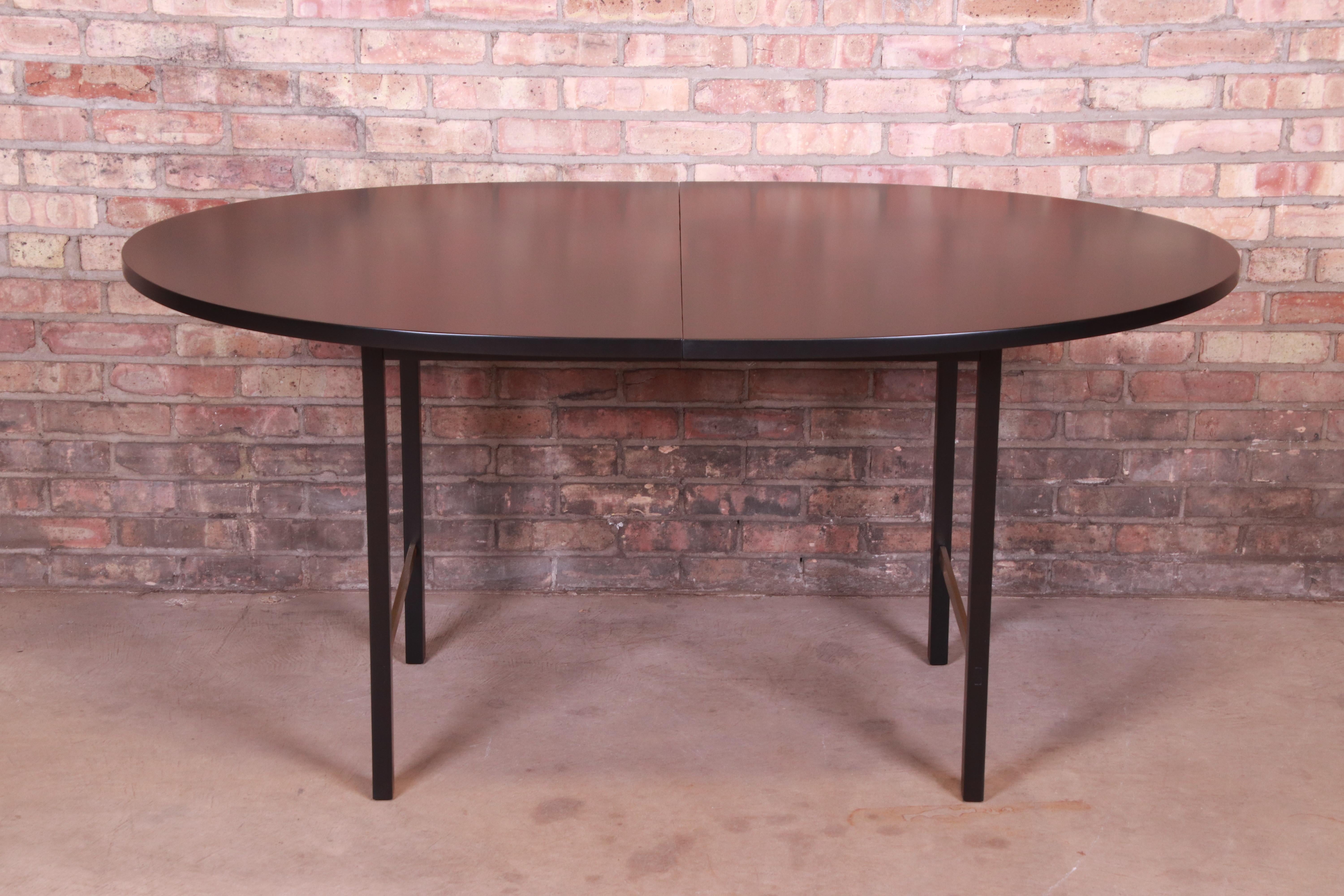 Lacquered Paul McCobb for Calvin Black Lacquer and Brass Dining Table, Newly Refinished For Sale