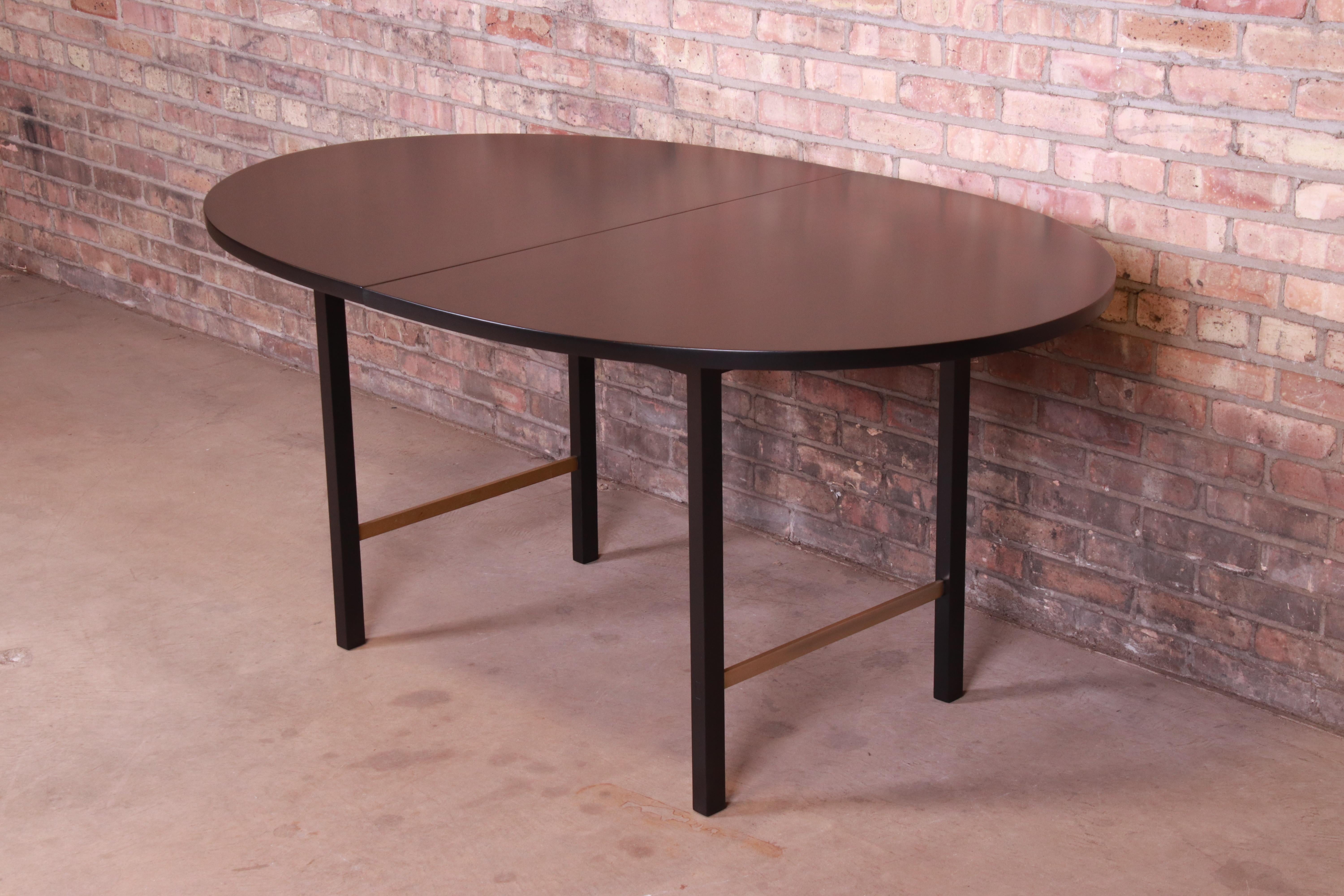 Mid-20th Century Paul McCobb for Calvin Black Lacquer and Brass Dining Table, Newly Refinished For Sale