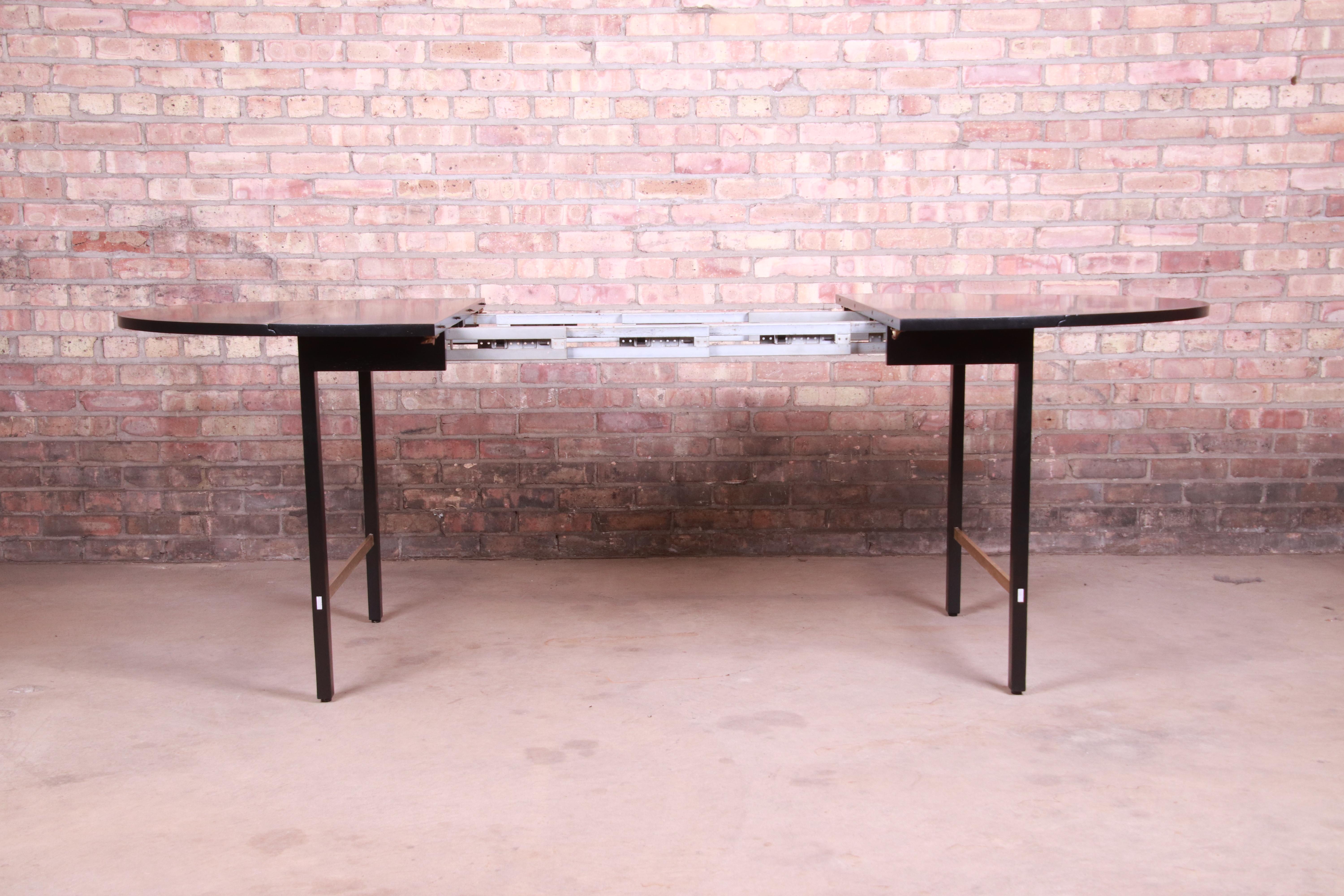 Paul McCobb for Calvin Black Lacquer and Brass Dining Table, Newly Refinished 1