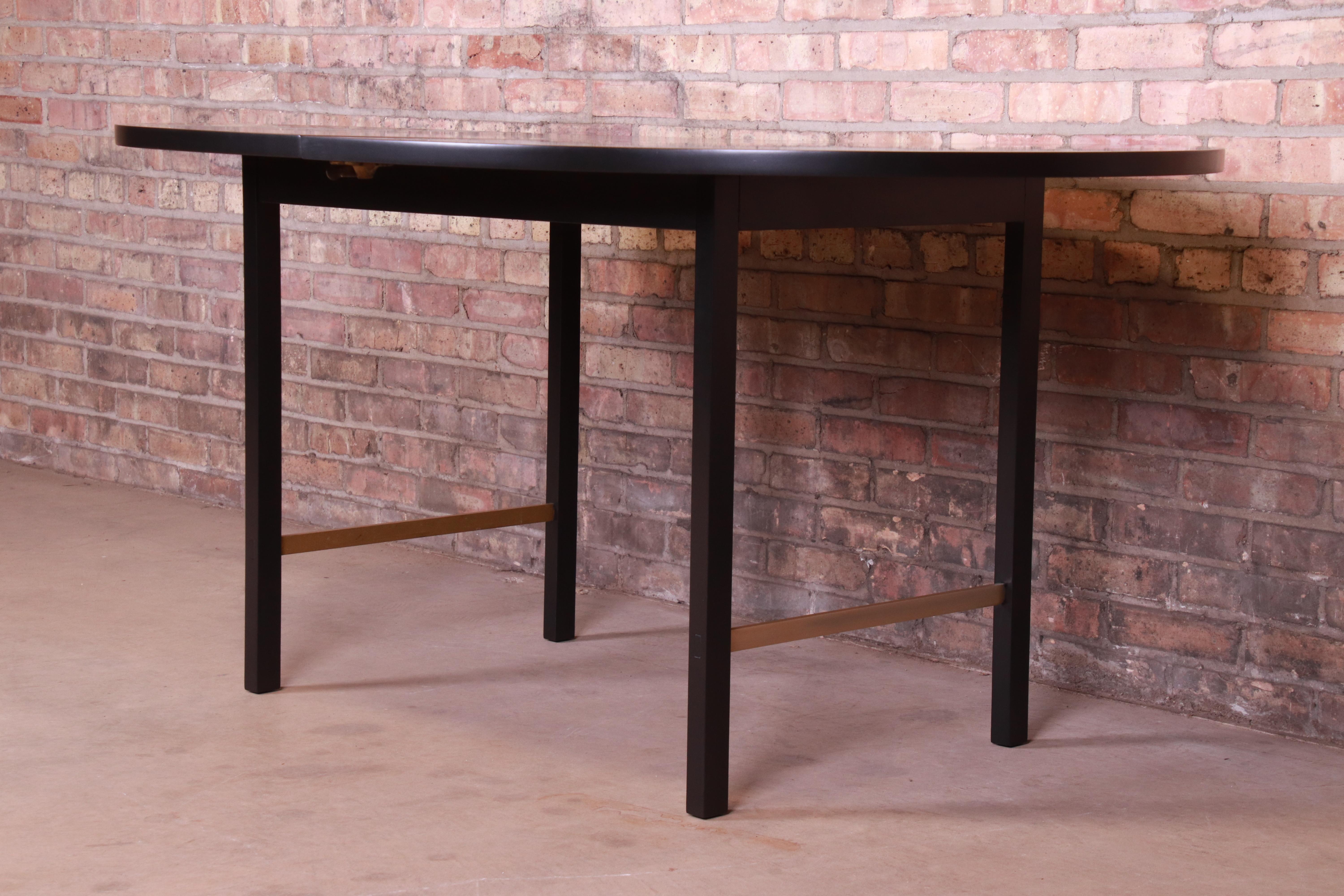 Paul McCobb for Calvin Black Lacquer and Brass Dining Table, Newly Refinished For Sale 1