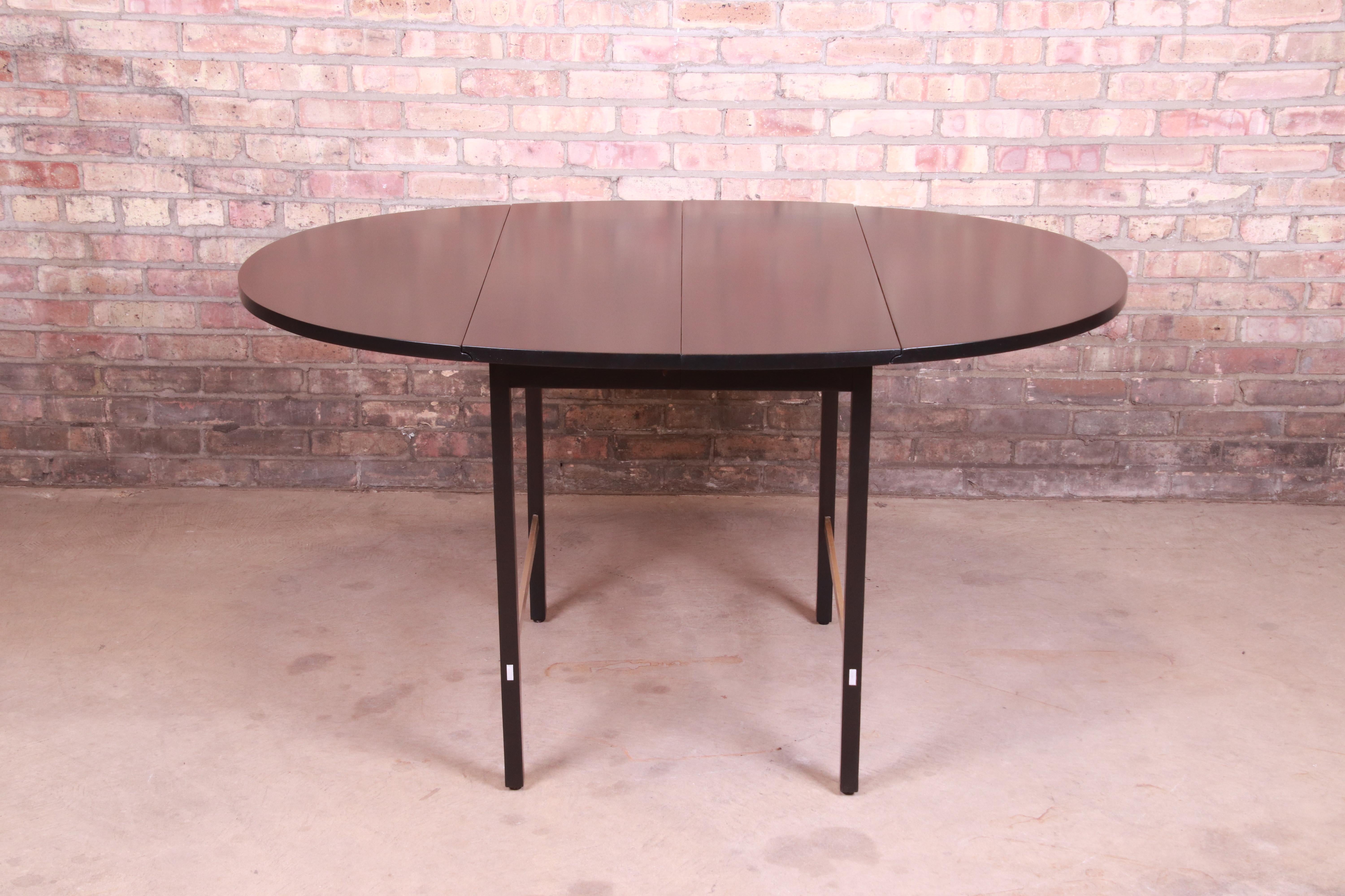 Paul McCobb for Calvin Black Lacquer and Brass Dining Table, Newly Refinished 2