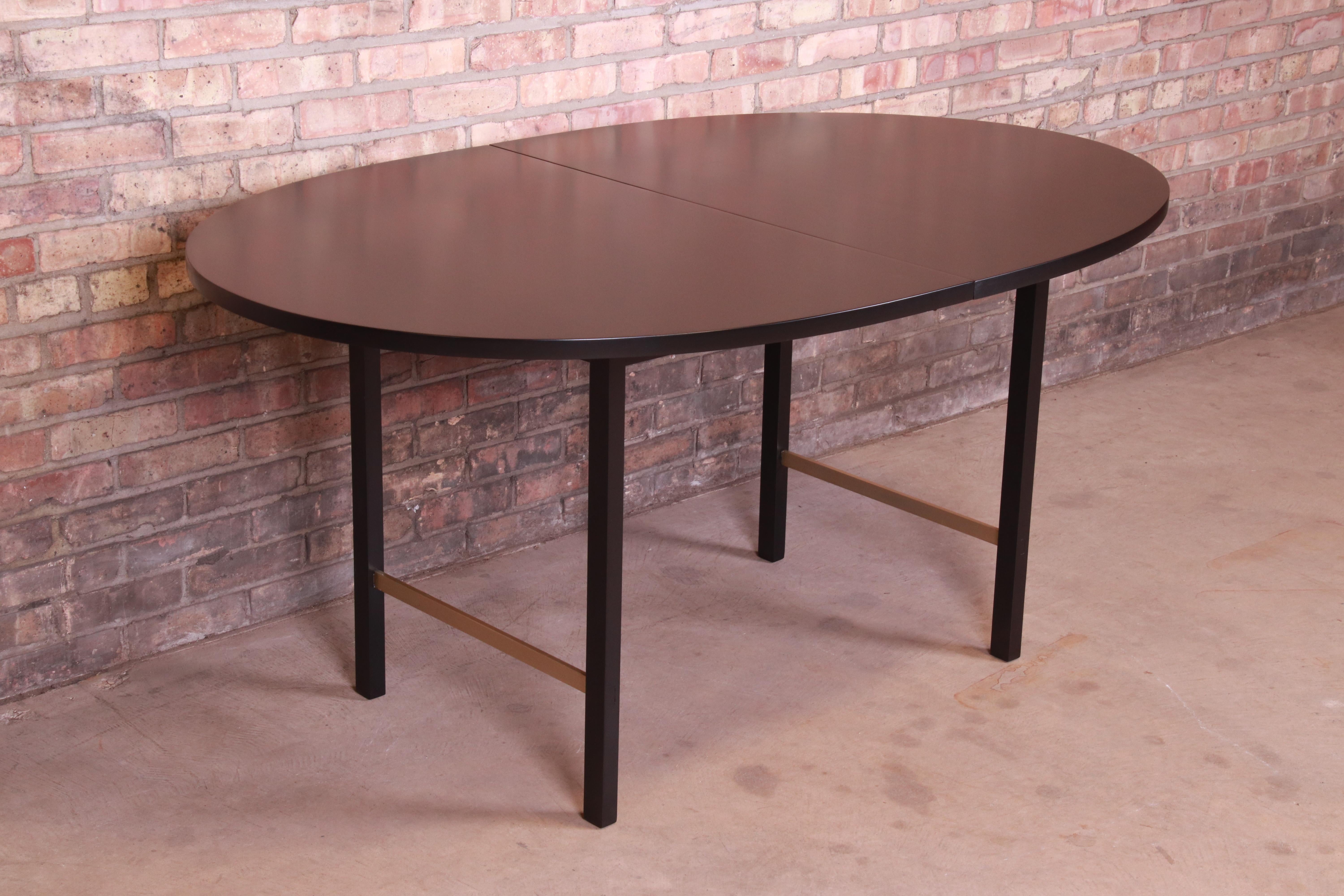Paul McCobb for Calvin Black Lacquer and Brass Dining Table, Newly Refinished For Sale 2