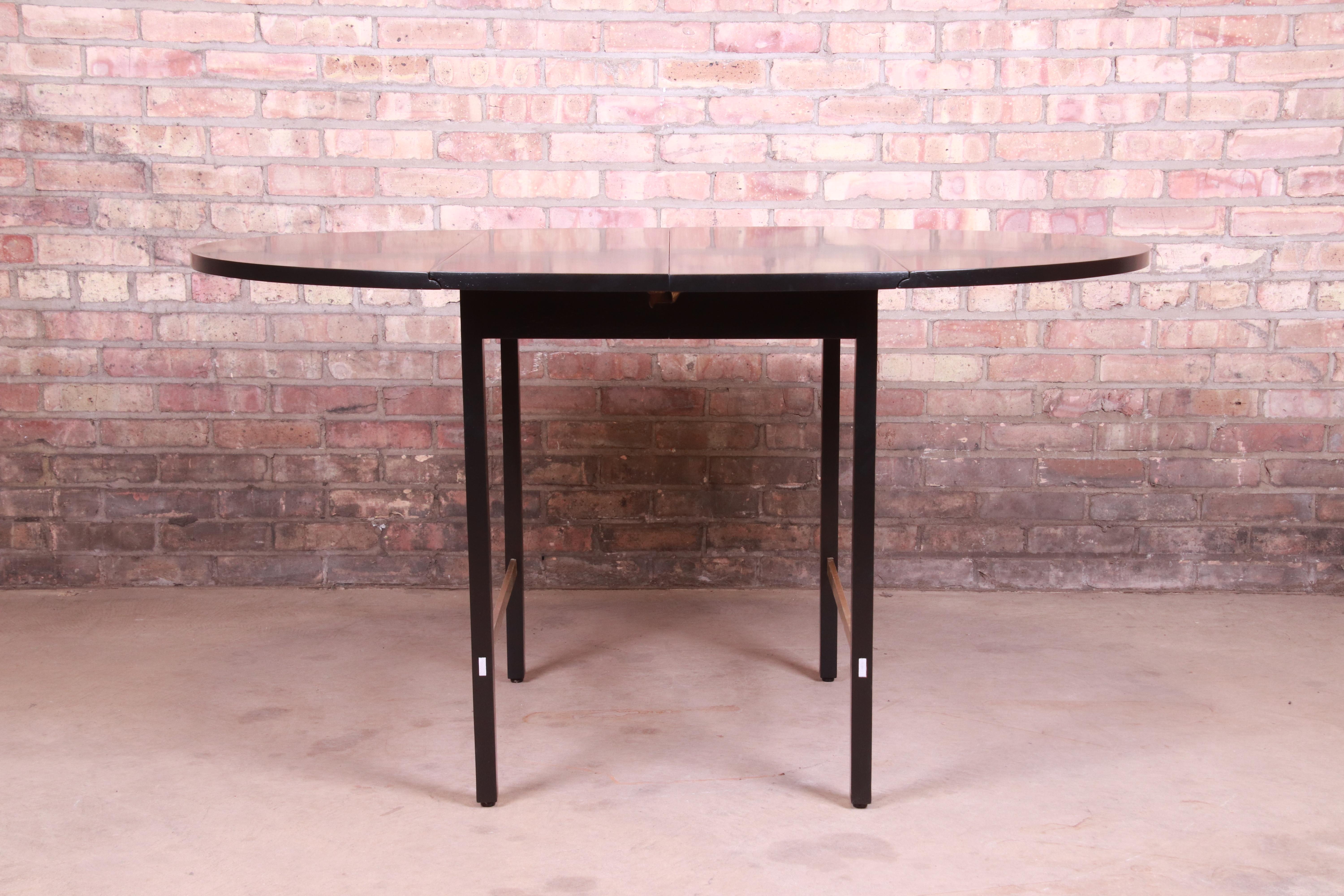 Paul McCobb for Calvin Black Lacquer and Brass Dining Table, Newly Refinished 3