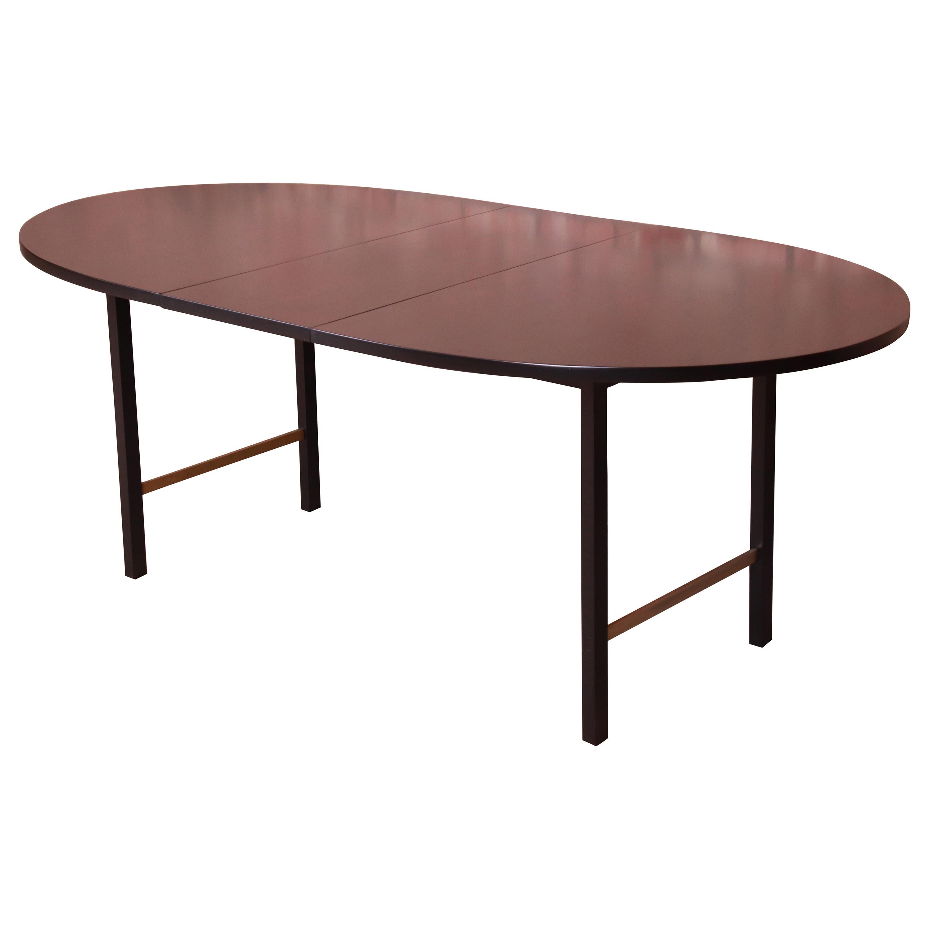 Paul McCobb for Calvin Black Lacquer and Brass Dining Table, Newly Refinished