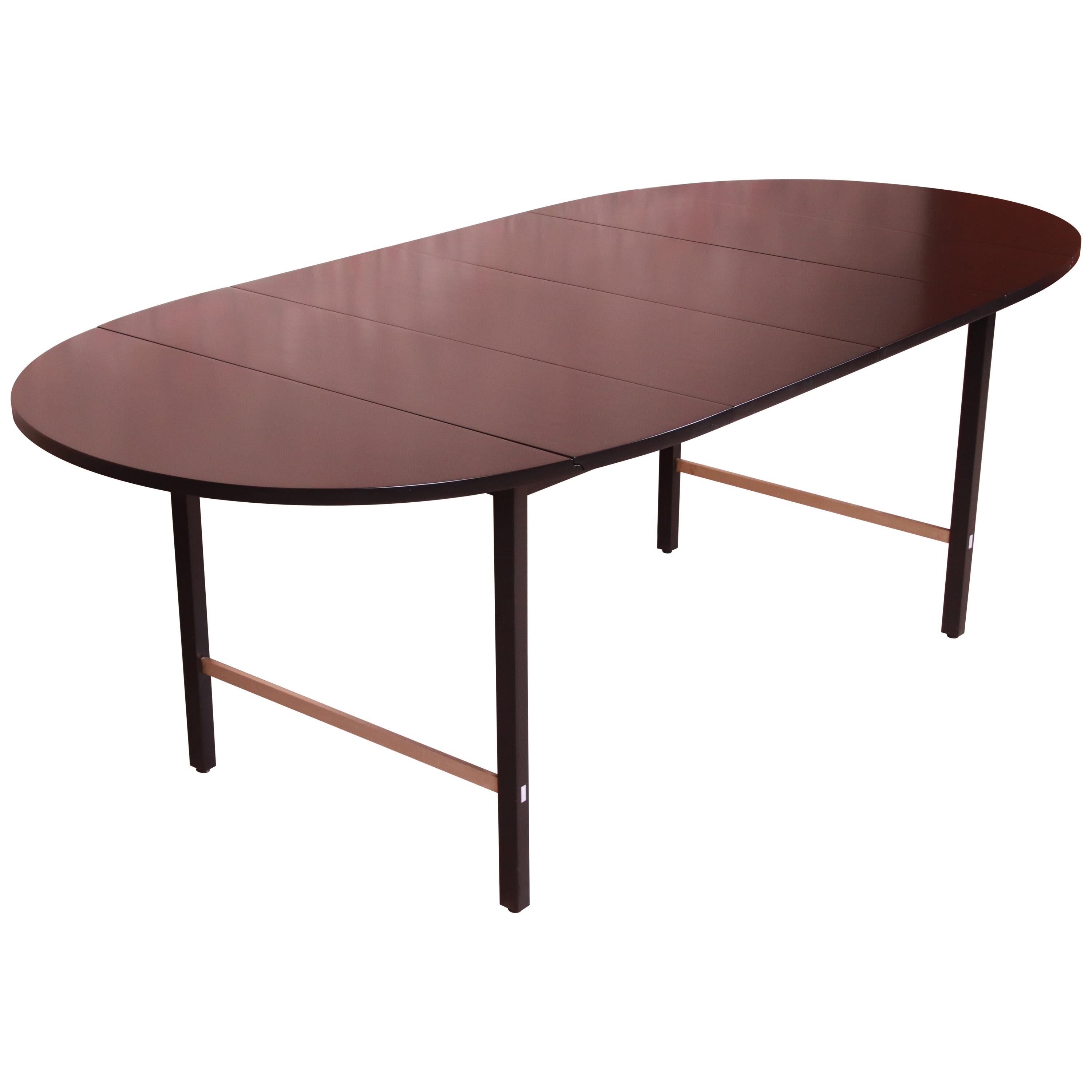 Paul McCobb for Calvin Black Lacquer and Brass Dining Table, Newly Refinished