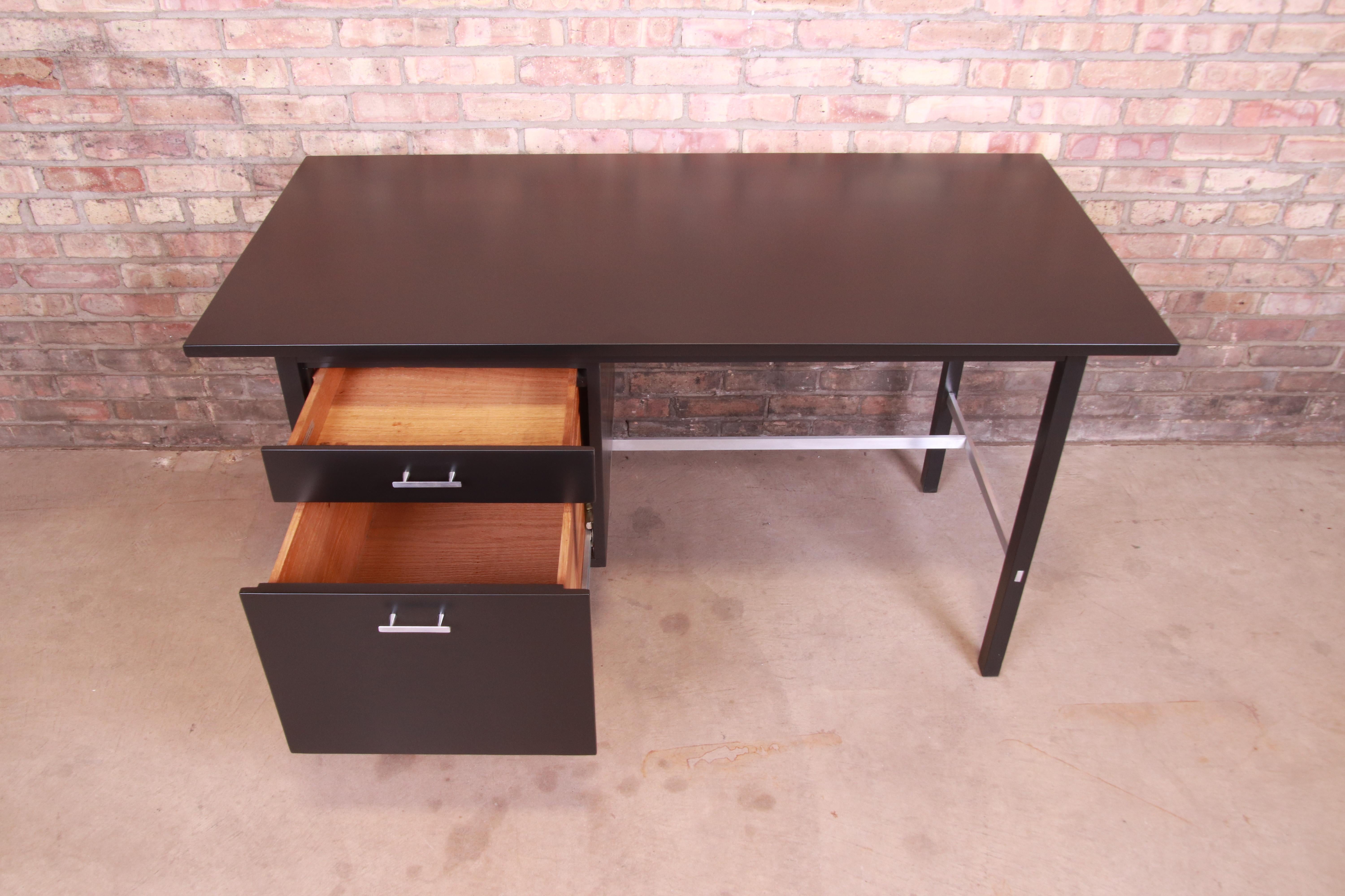 Paul McCobb for Calvin Black Lacquered Desk, Newly Refinished 3