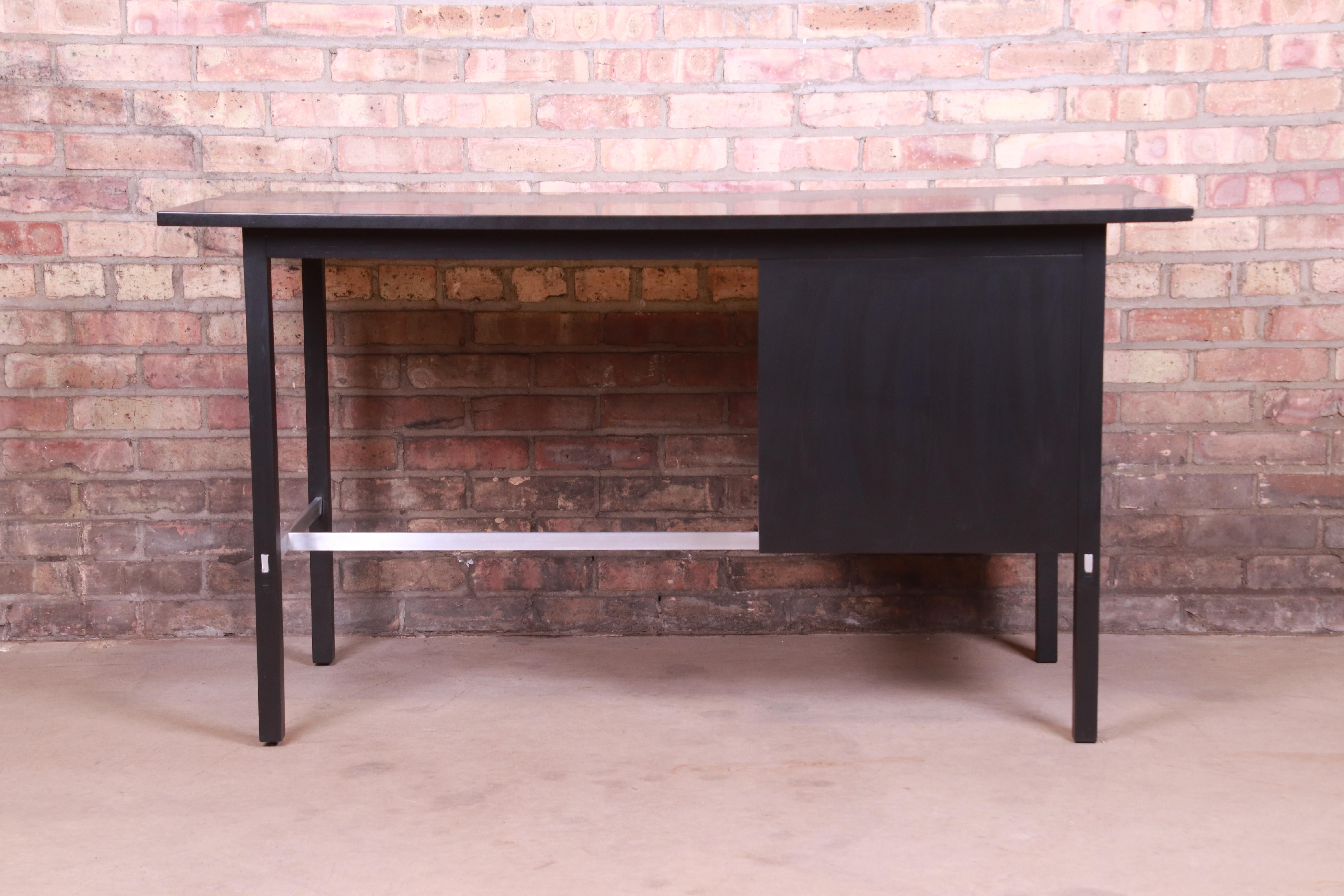 Paul McCobb for Calvin Black Lacquered Desk, Newly Refinished 7