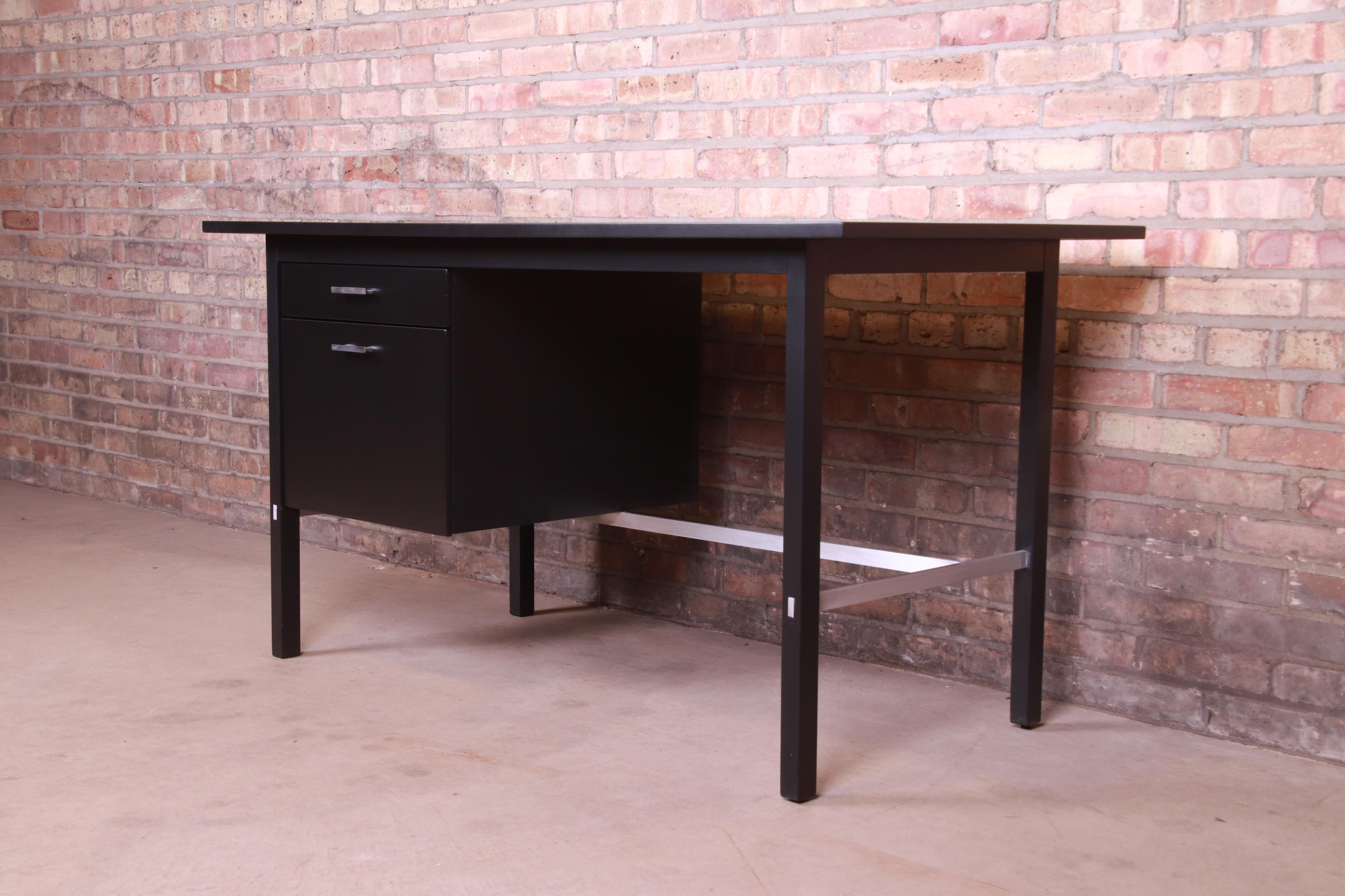 American Paul McCobb for Calvin Black Lacquered Desk, Newly Refinished