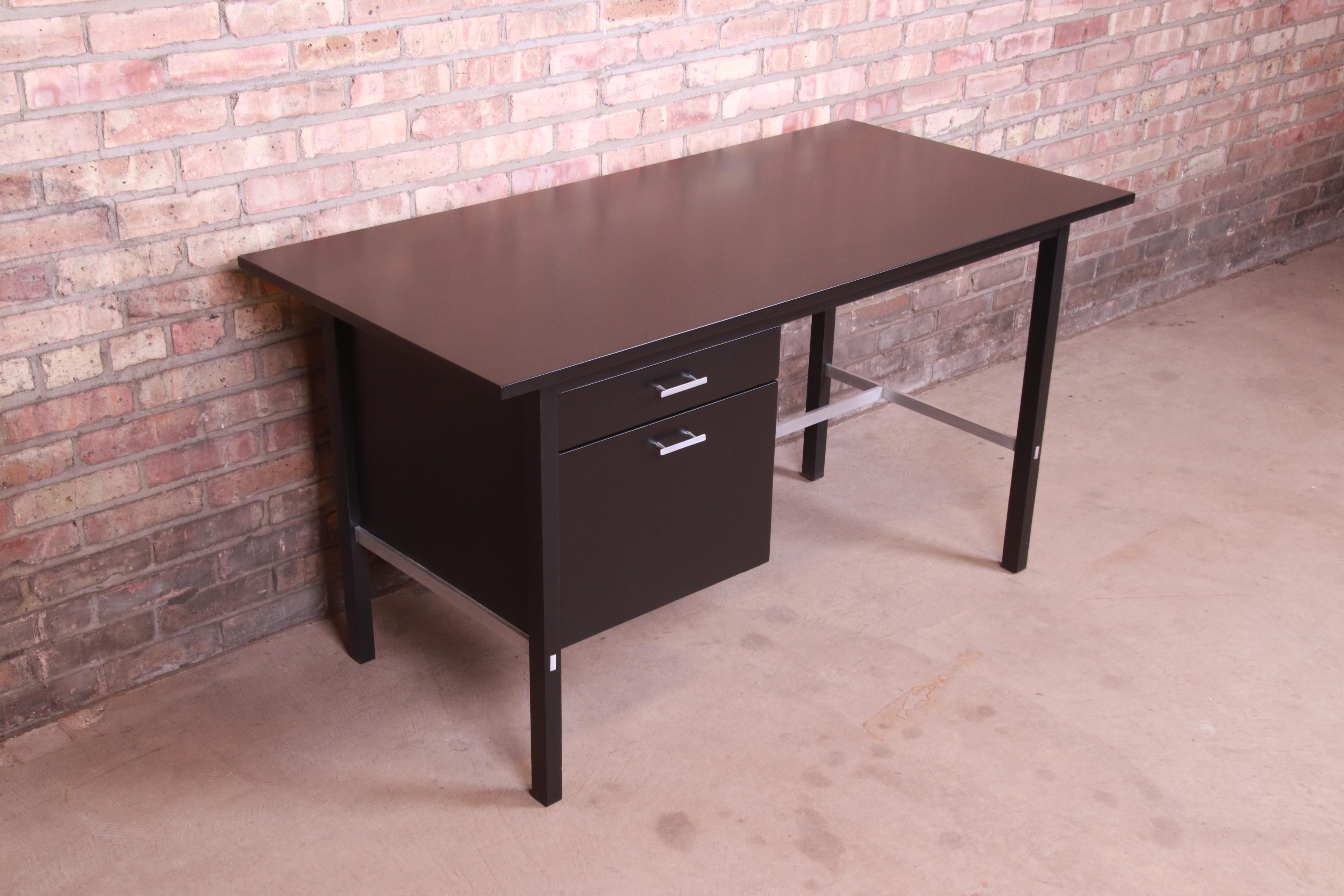 Paul McCobb for Calvin Black Lacquered Desk, Newly Refinished In Good Condition In South Bend, IN