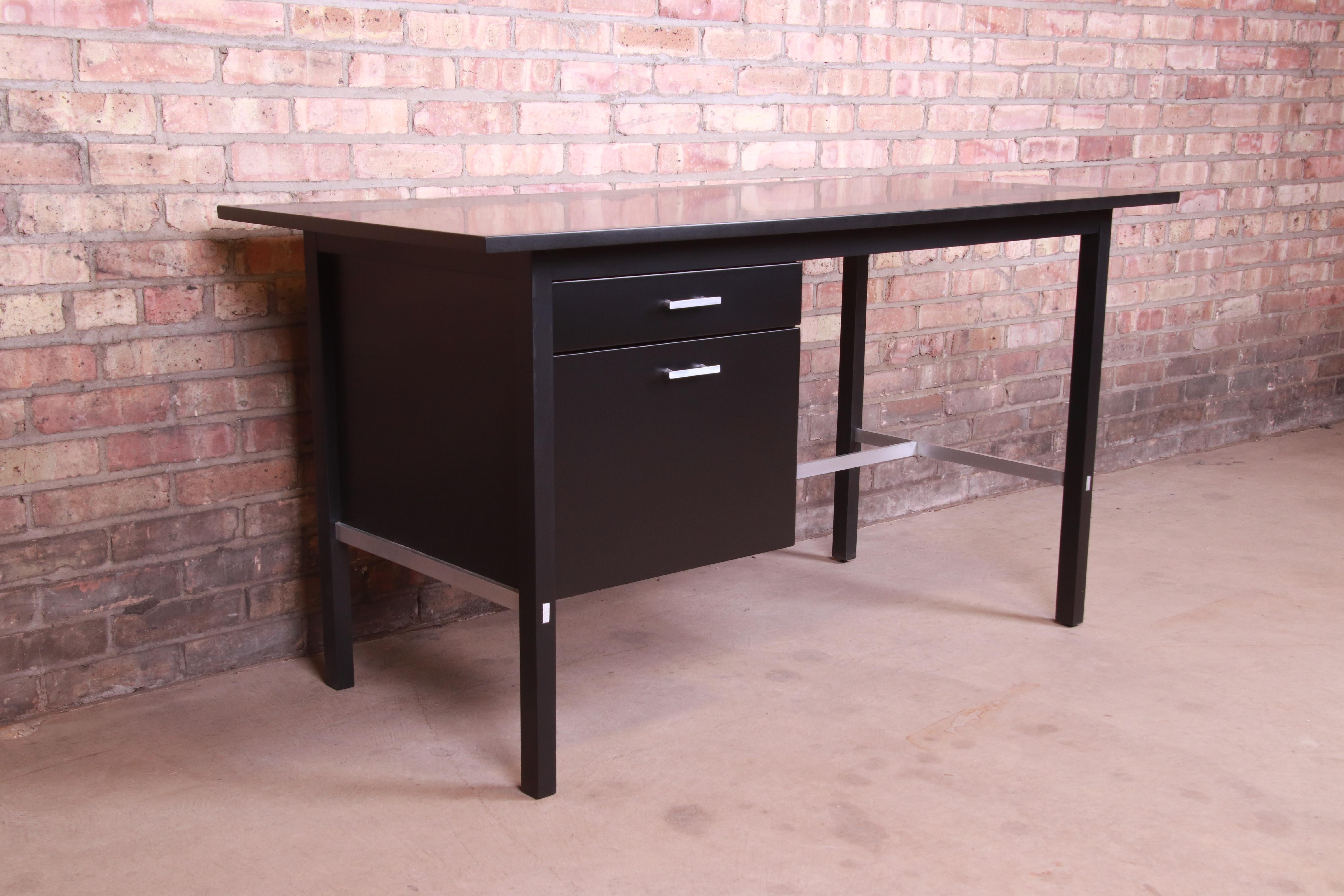 Mid-20th Century Paul McCobb for Calvin Black Lacquered Desk, Newly Refinished