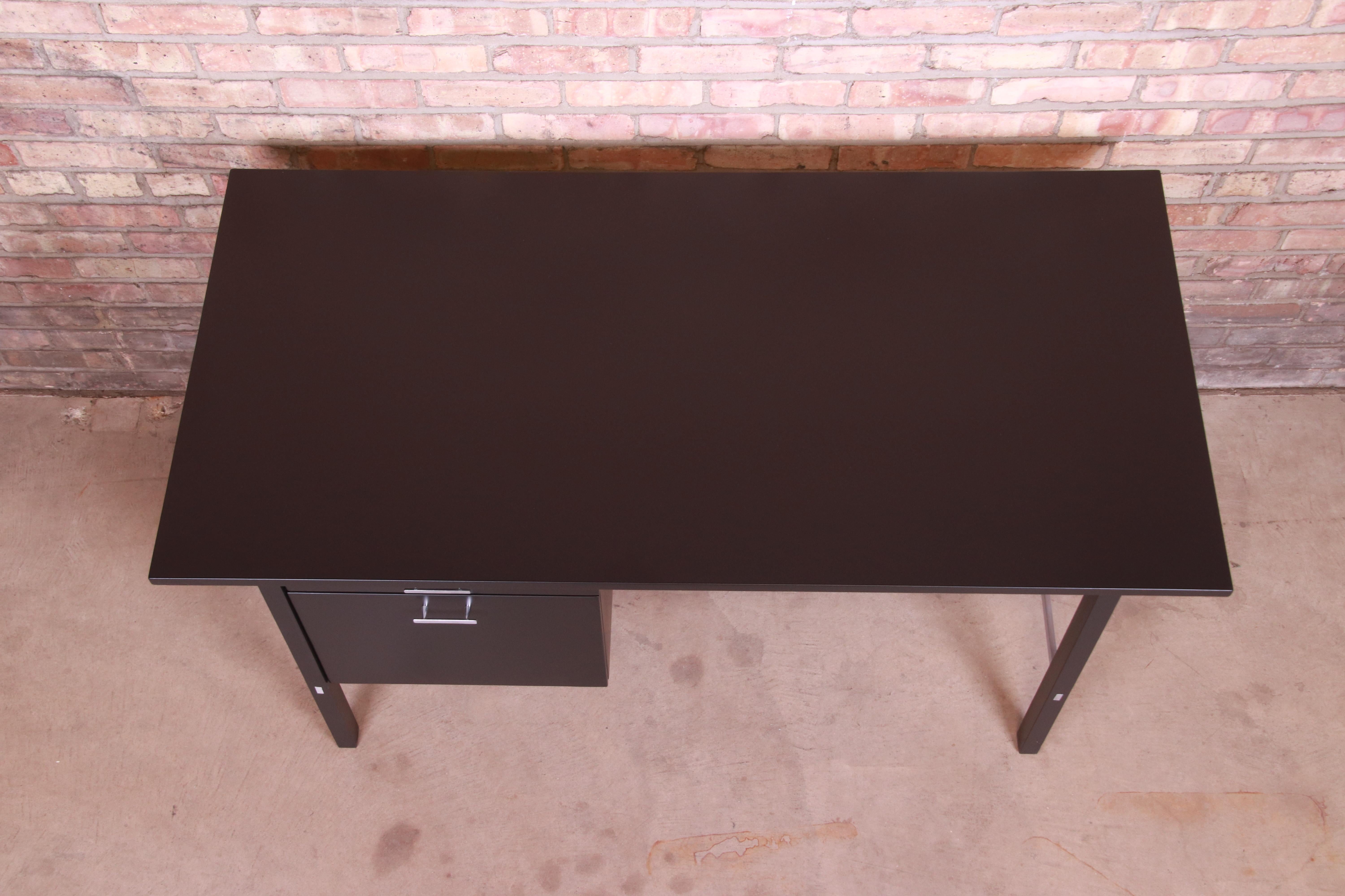 Aluminum Paul McCobb for Calvin Black Lacquered Desk, Newly Refinished