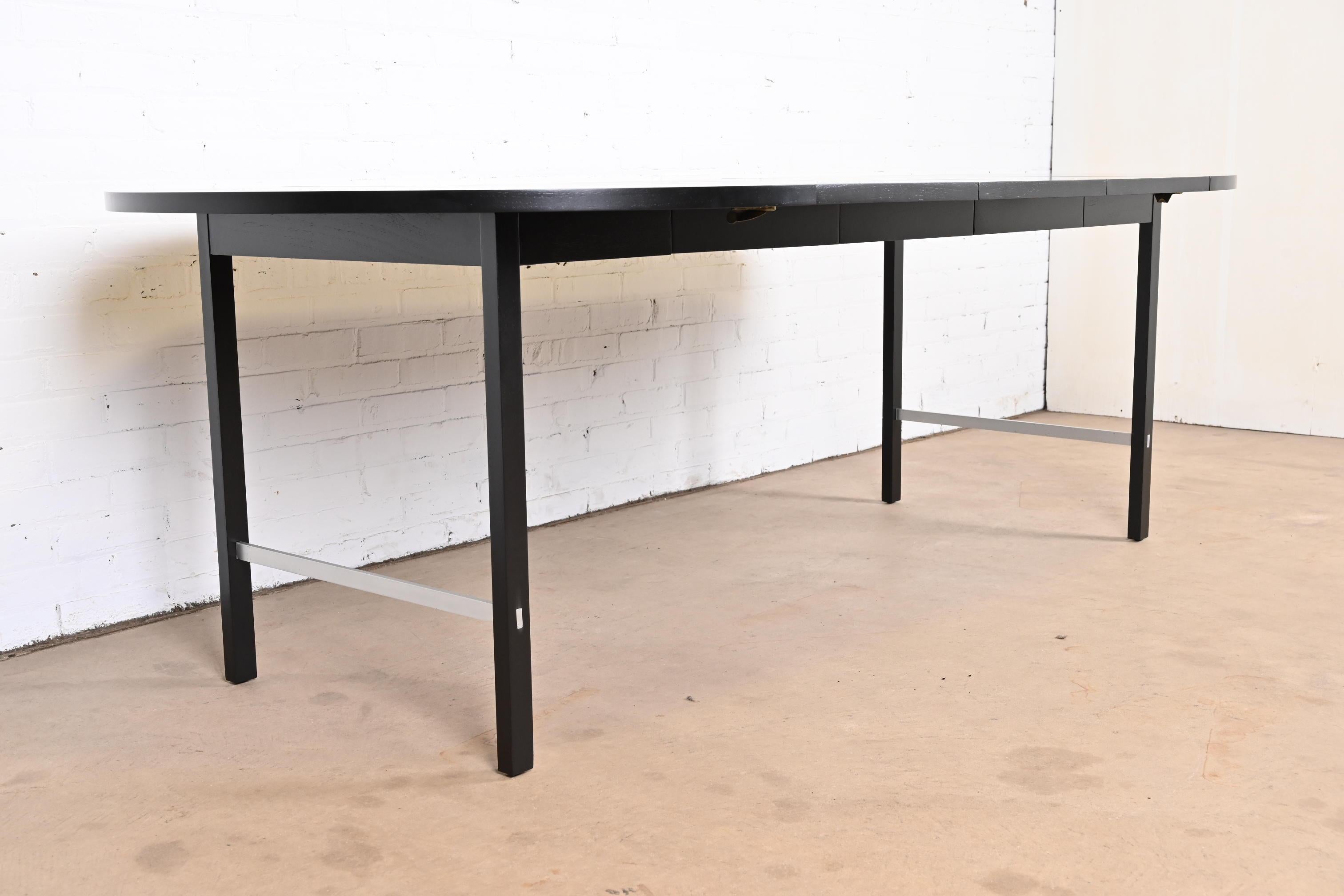 Aluminum Paul McCobb for Calvin Black Lacquered Extension Dining Table, Newly Refinished For Sale