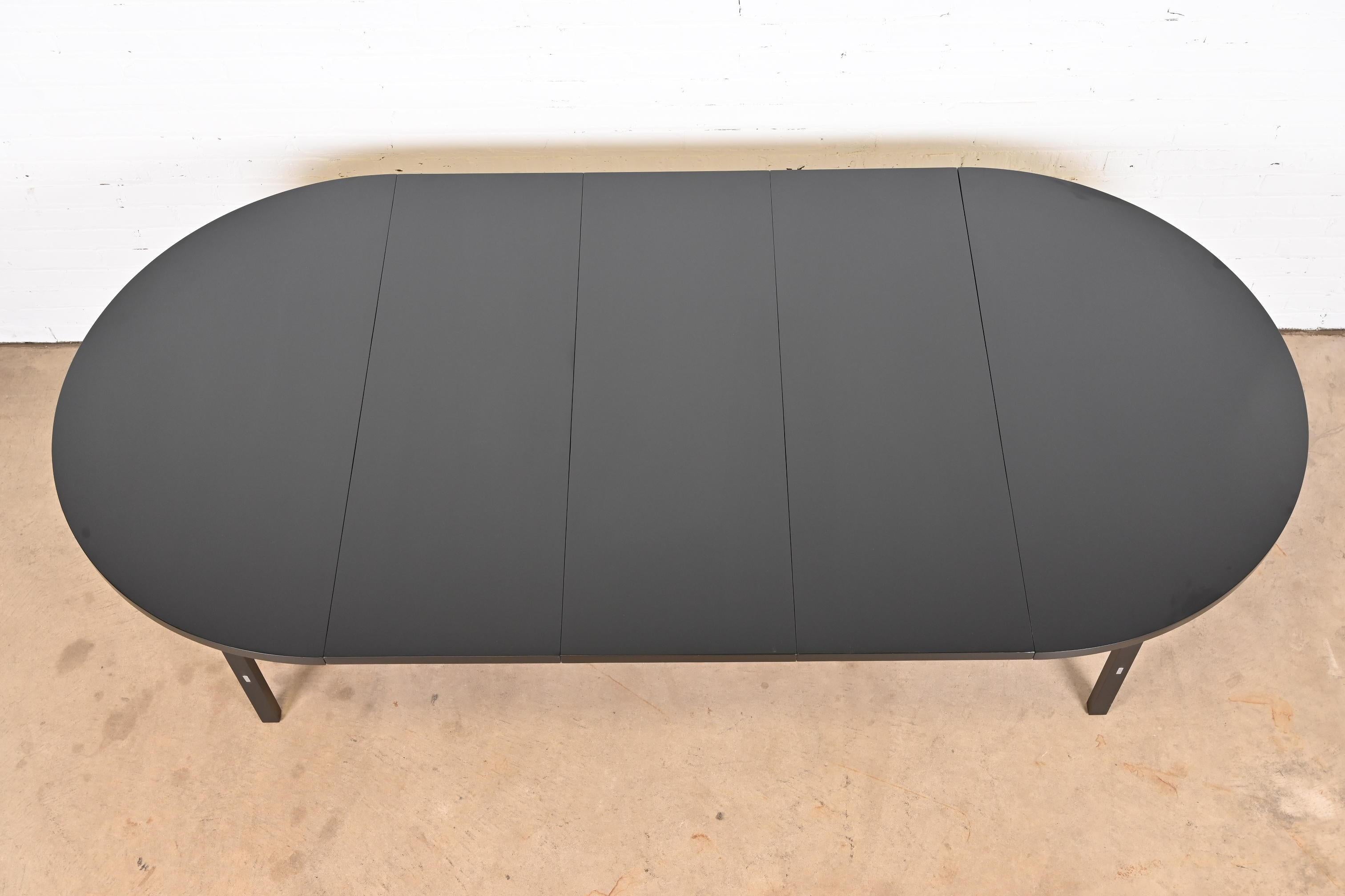 Aluminum Paul McCobb for Calvin Black Lacquered Extension Dining Table, Newly Refinished For Sale