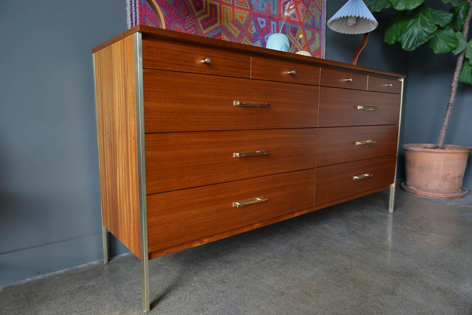Mid-20th Century Paul McCobb for Calvin Brass and Mahogany 10 Drawer Credenza, ca. 1960