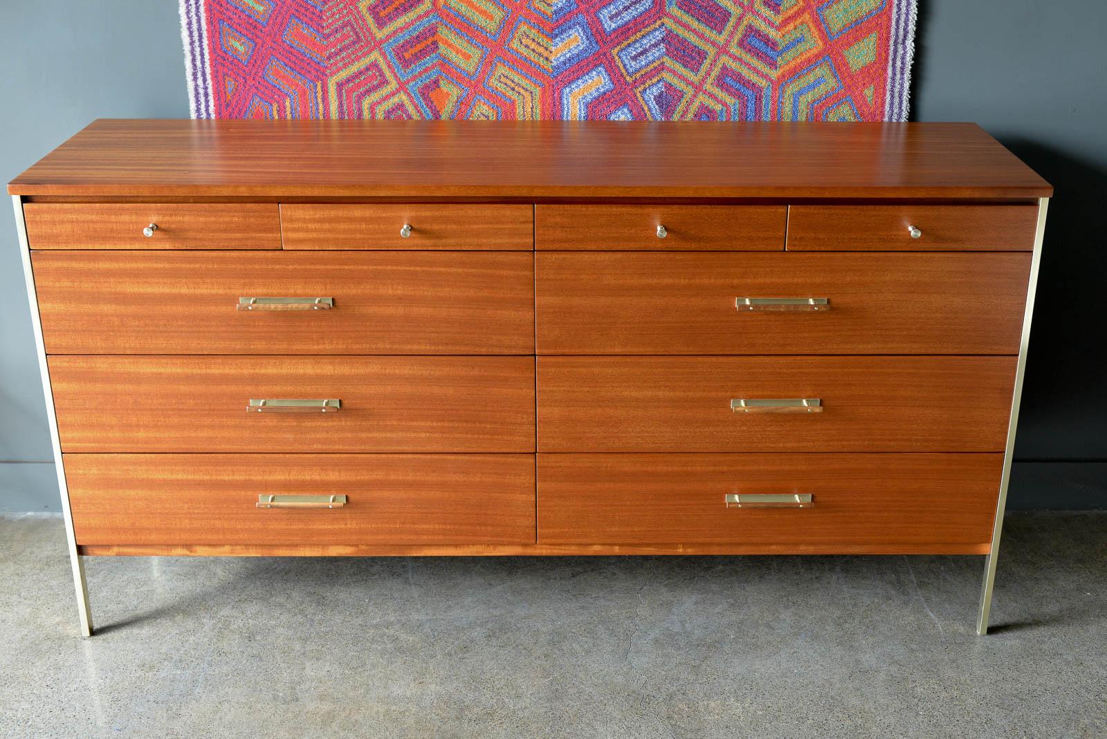 American Paul McCobb for Calvin Brass and Mahogany 10 Drawer Credenza, ca. 1960
