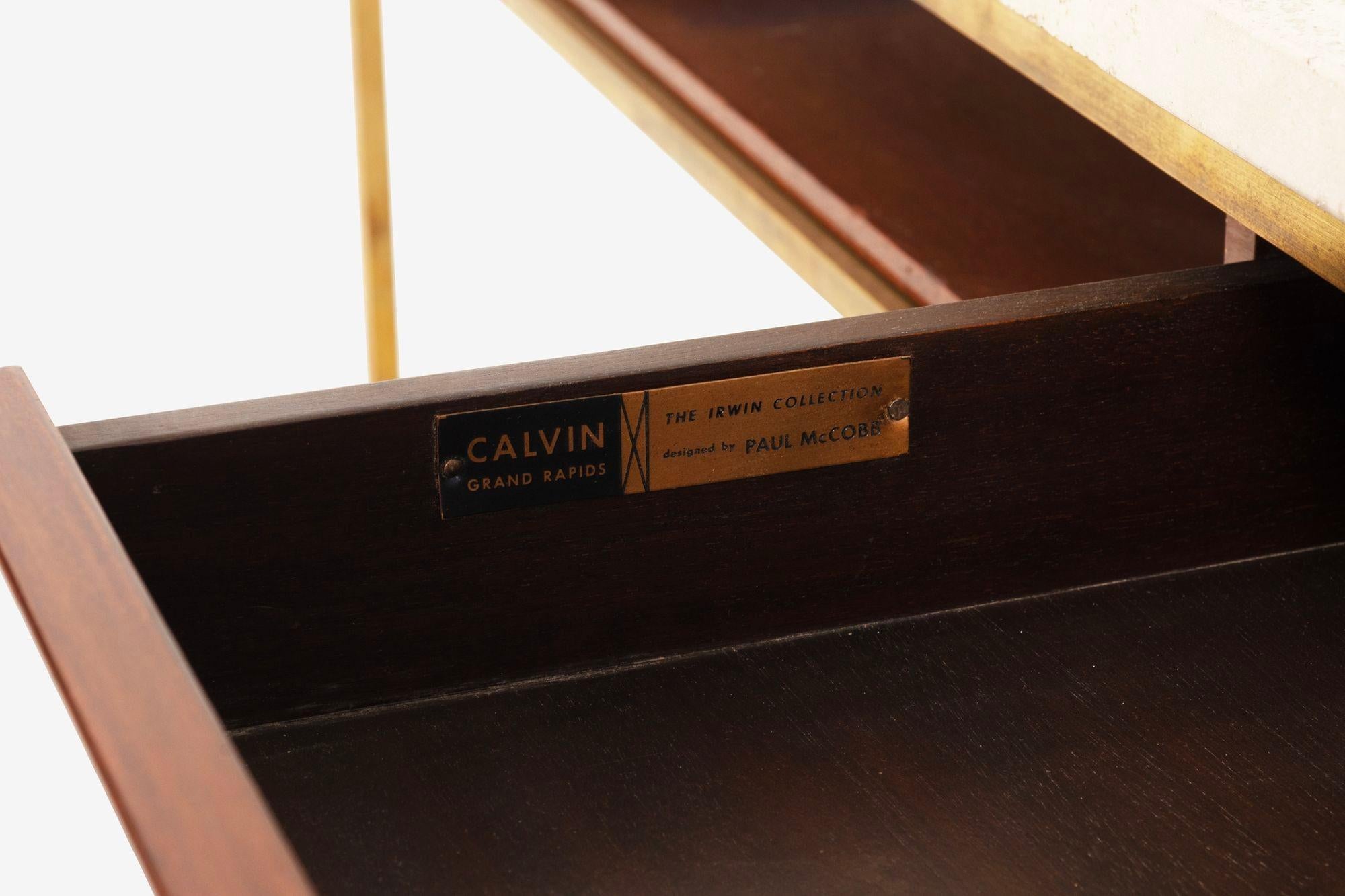 Paul McCobb for Calvin Brass, Walnut and Travertine Marble Slab-Top For Sale 6