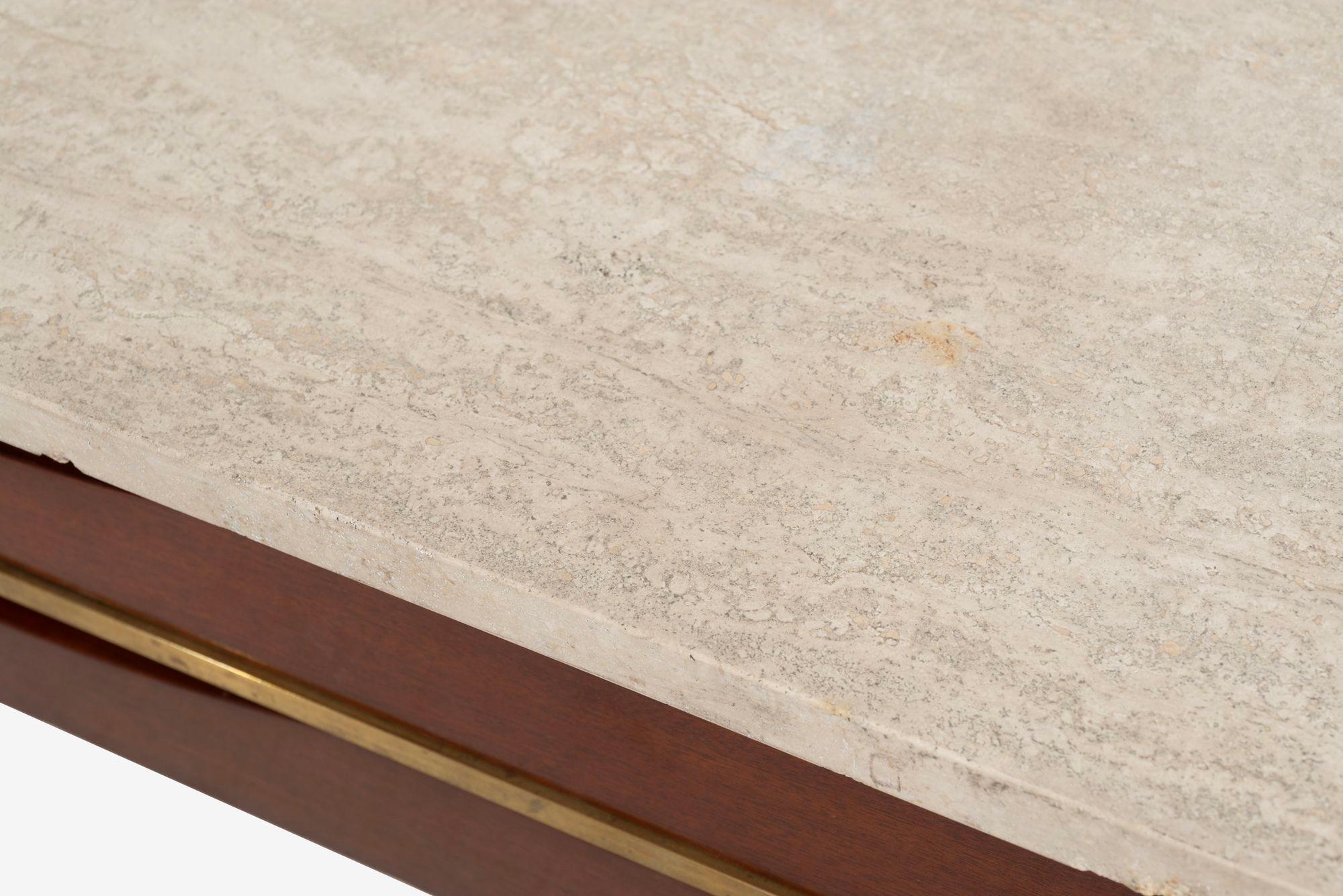 Paul McCobb for Calvin Brass, Walnut and Travertine Marble Slab-Top For Sale 7