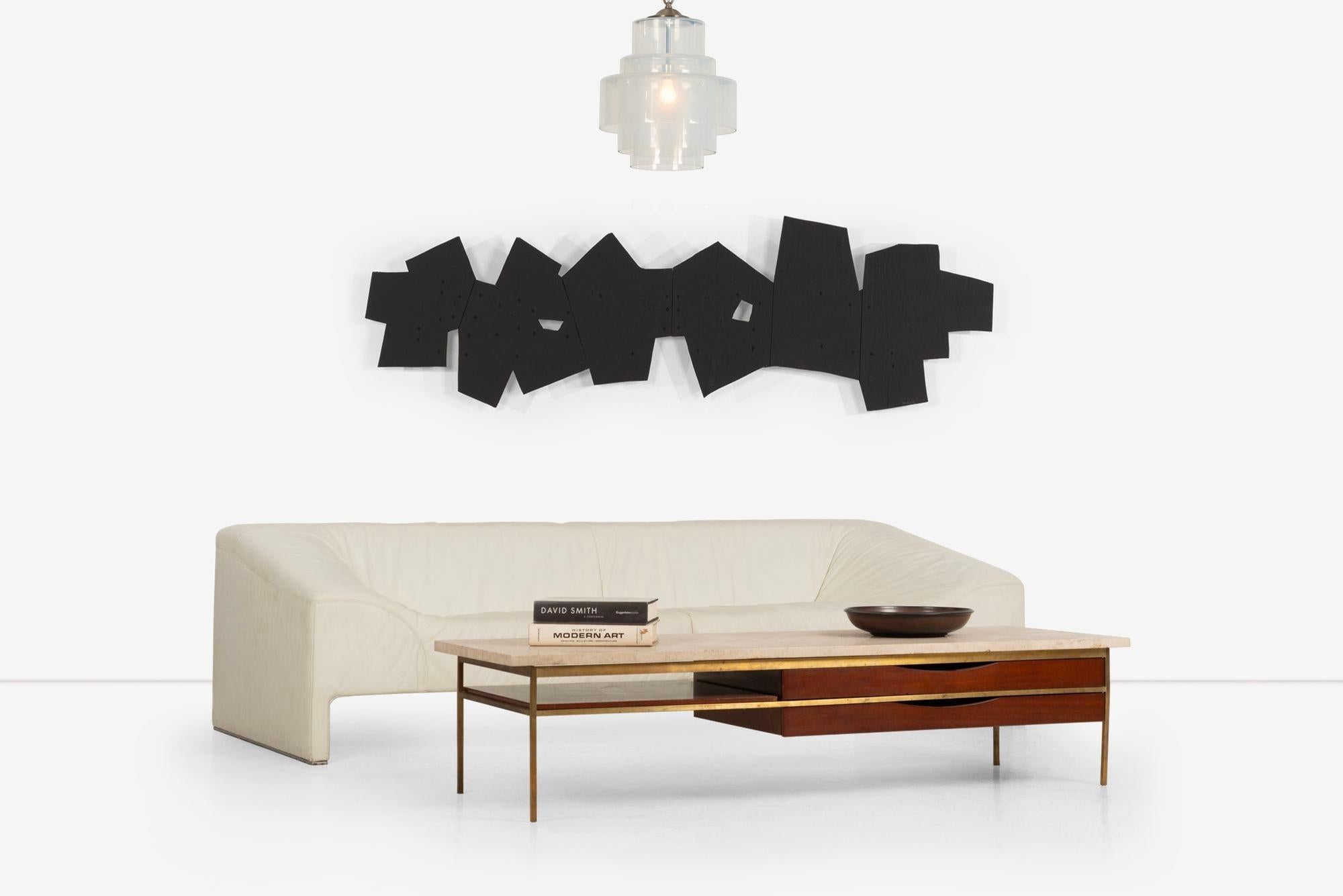 Paul McCobb for Calvin Brass, Walnut and Travertine Marble Slab-Top, Irwin Collection
Features: One-inch thick marble, Two Drawers with cut-out pulls and inner shelf space, label on inner drawer side
[Paul McCobb Calvin Grand Rapids The Irwin