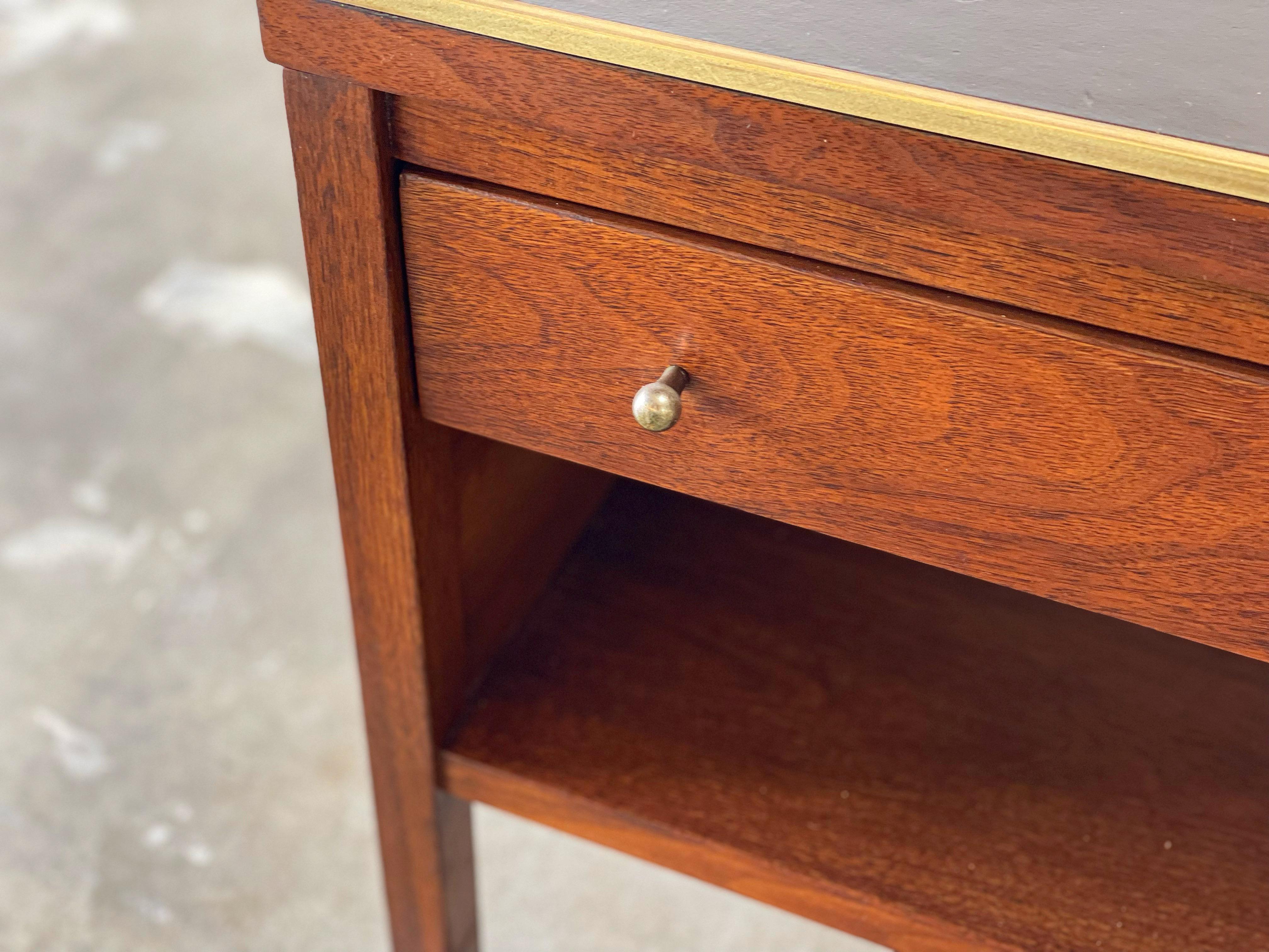 Paul McCobb for Calvin Cocktail Coffee Table in Leather + Walnut + Brass 4