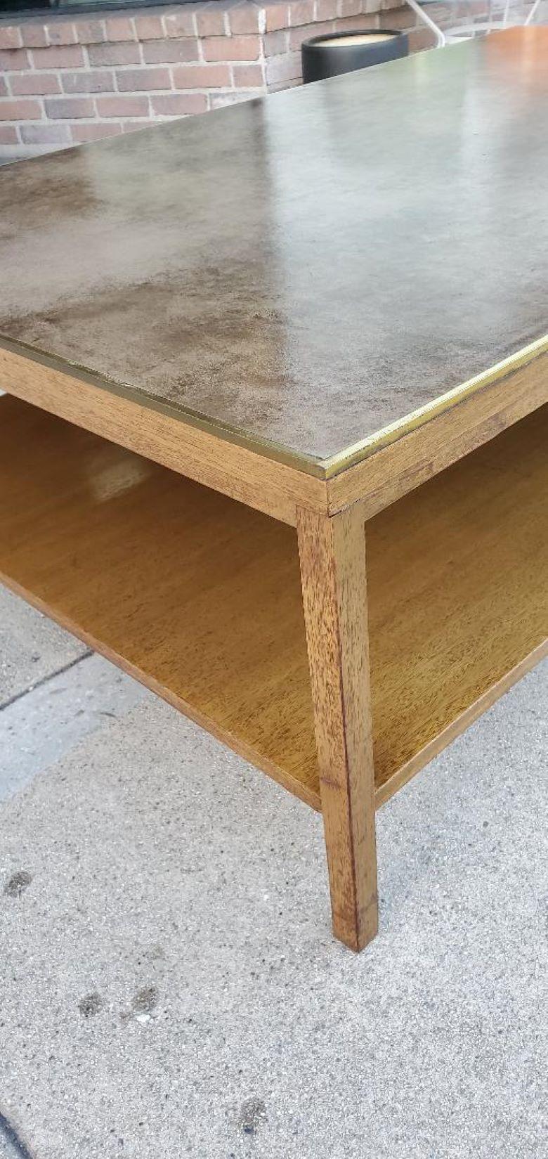 Paul McCobb for Calvin Coffee Table Leather Top Philippine Mahogany Brass Trim For Sale 10