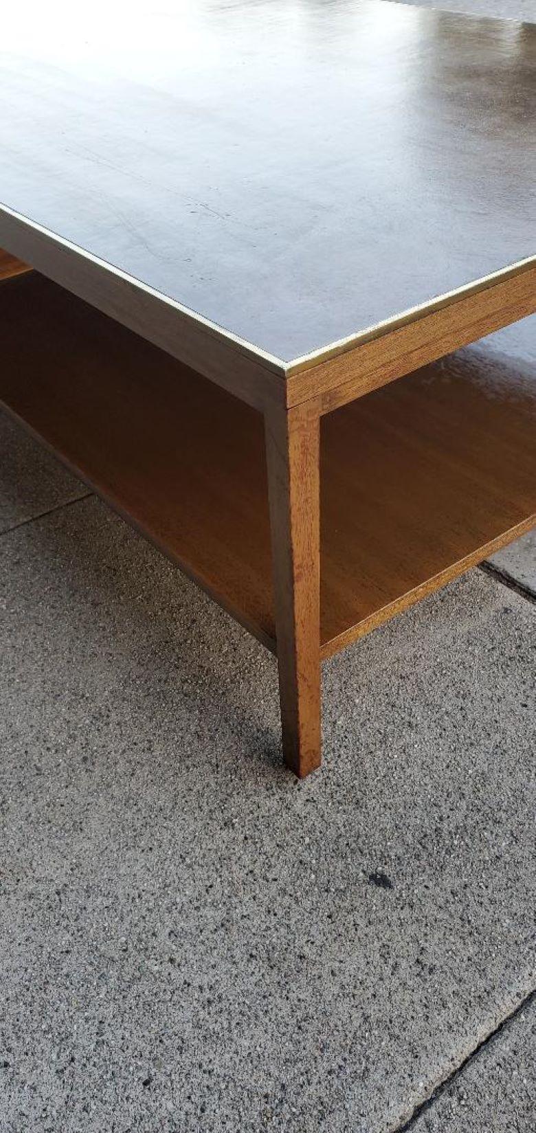 Paul McCobb for Calvin Coffee Table Leather Top Philippine Mahogany Brass Trim For Sale 11